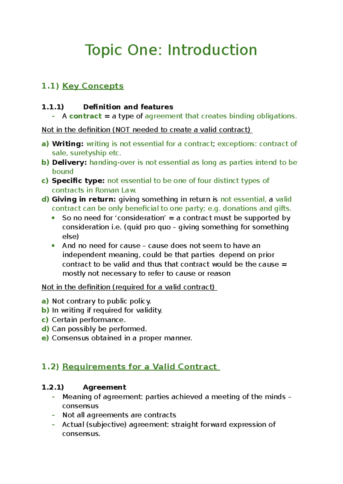 Contract Law Overview: Key Concepts and Validity Requirements - Studocu