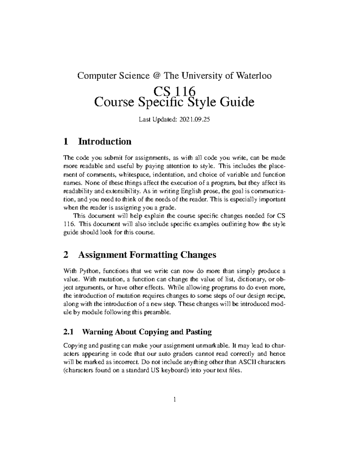 CS 116 Course Style Guide – Best Practices for Coding Assignments - Document Preview