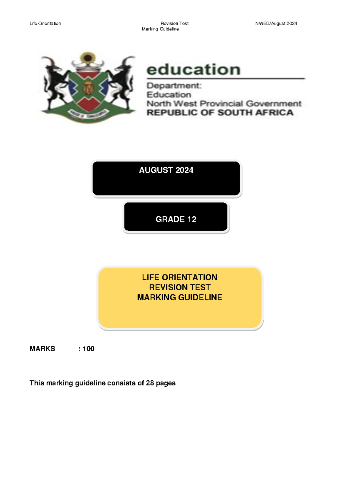 LO MG English Rev Test 2024: Marking Guidelines and Assessment Criteria ...