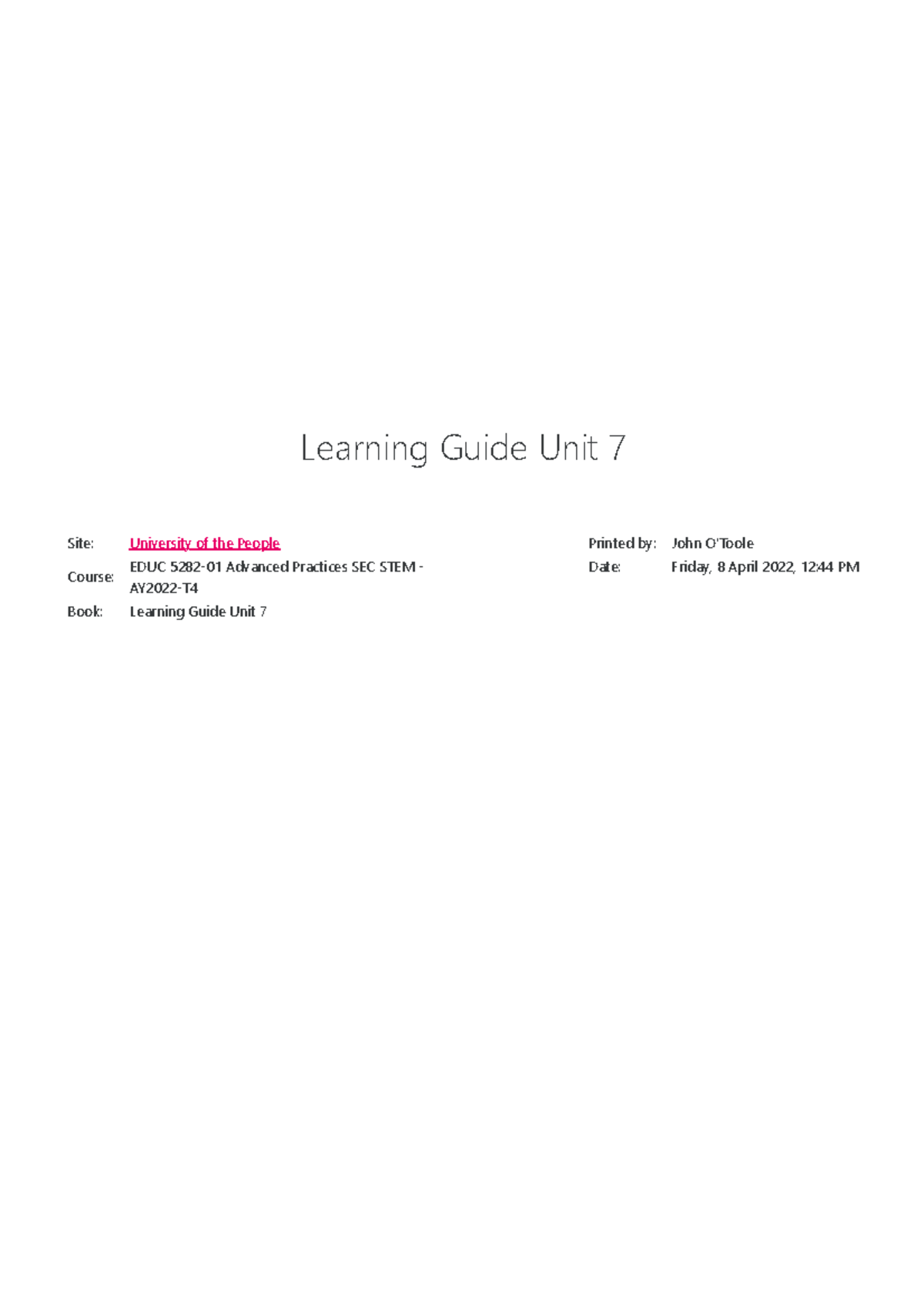 EDUC5282 Learning Guide: Collaboration in STEM Teaching & Learning ...