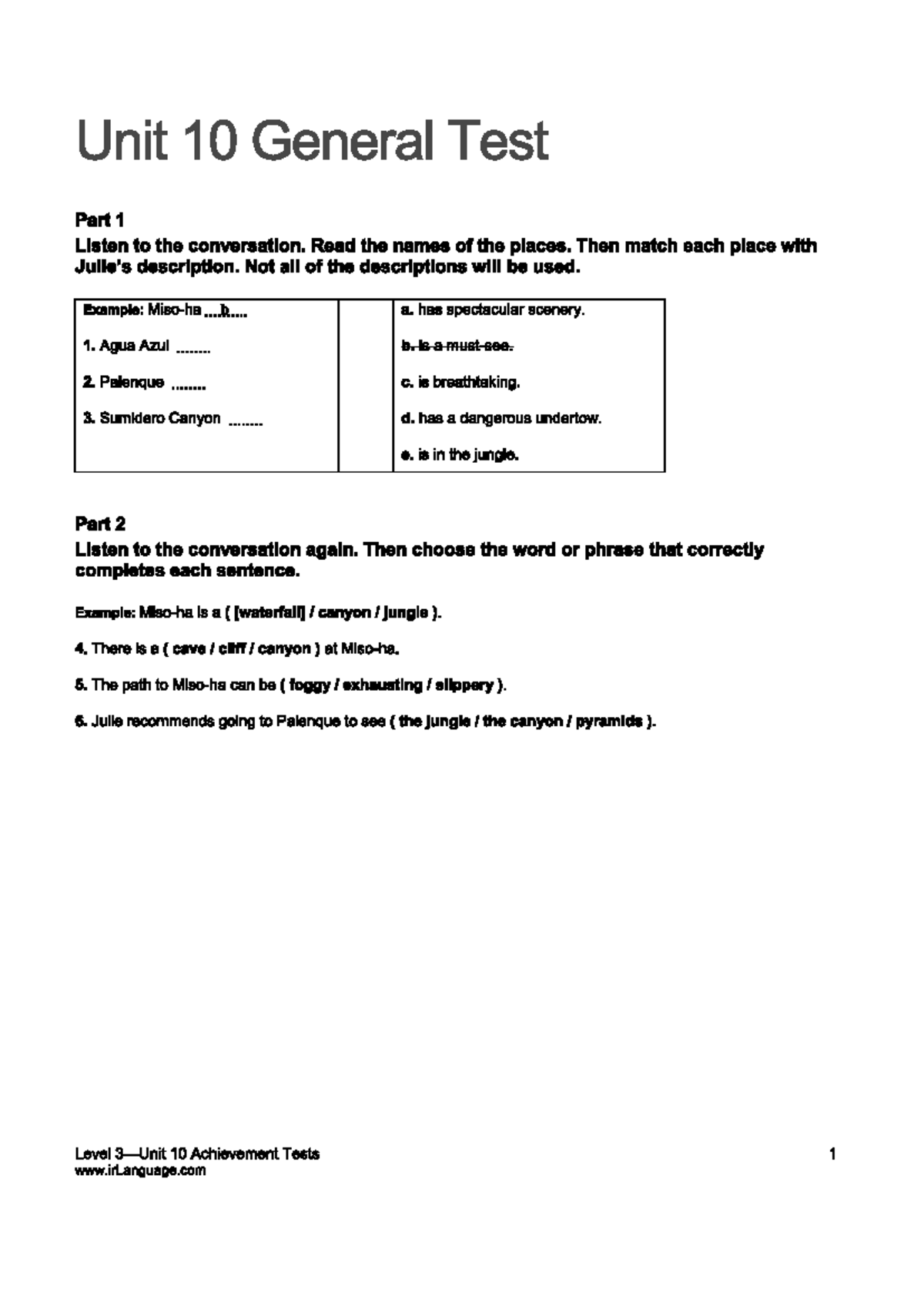Unit 10 General Test: Listening & Vocabulary Exercises (Level 10) - Studocu