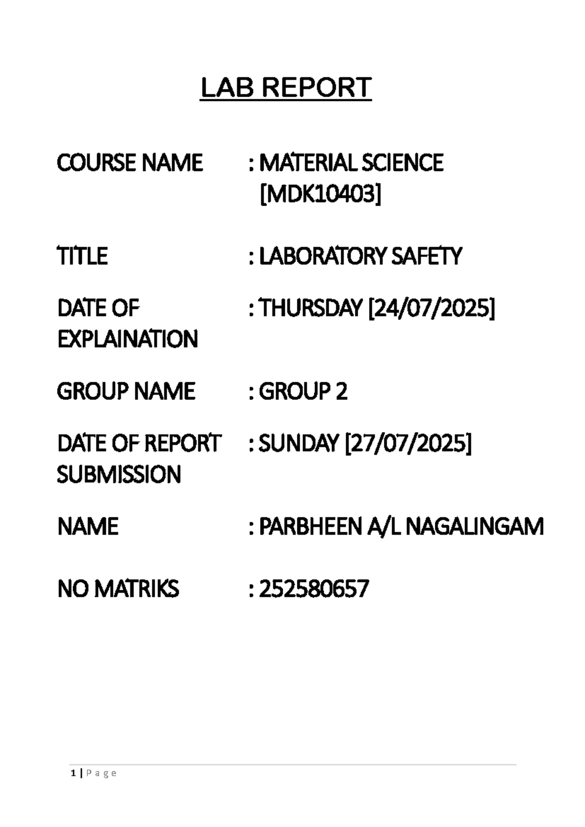 Lab Report 6: Milling Machine Evaluation Rubric MDK10303 Sem 1 - Studocu
