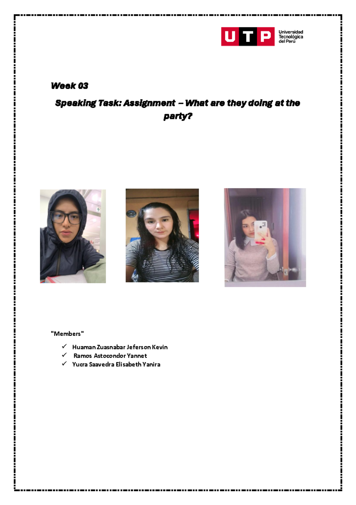 Week 03 Speaking Task: Group Work on Party Activities - Studocu