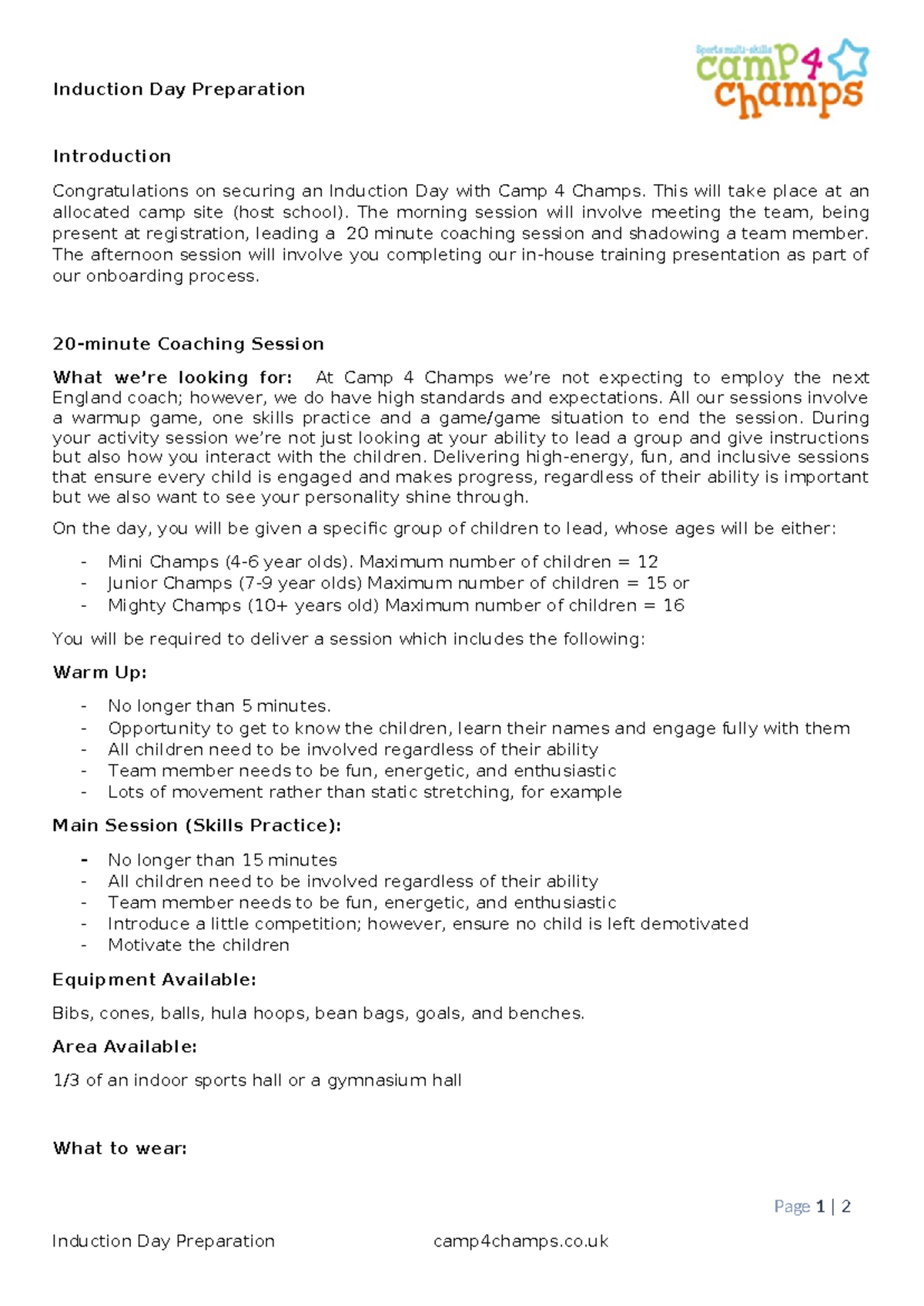 Induction Day Preparation - Induction Day Preparation Introduction ...