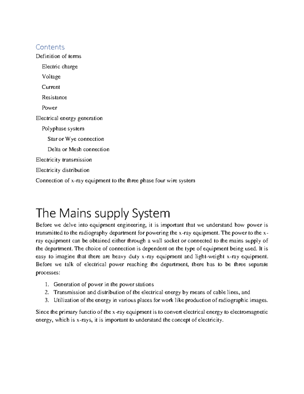 Mains Distribution and Electrical Concepts for Radiography (ENGR 101 ...