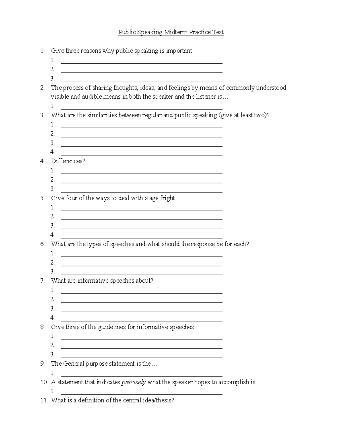 Public Speaking Practice Test - Public Speaking Midterm Practice Test ...