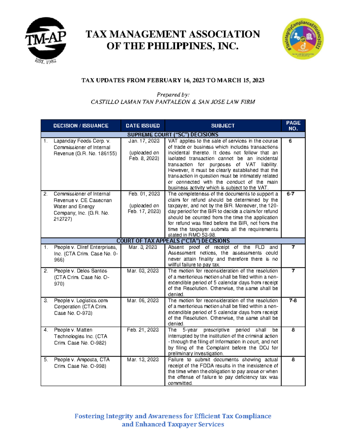 TAX UPDATES (Feb 16 - Mar 15, 2023) from the Philippines Tax Management ...