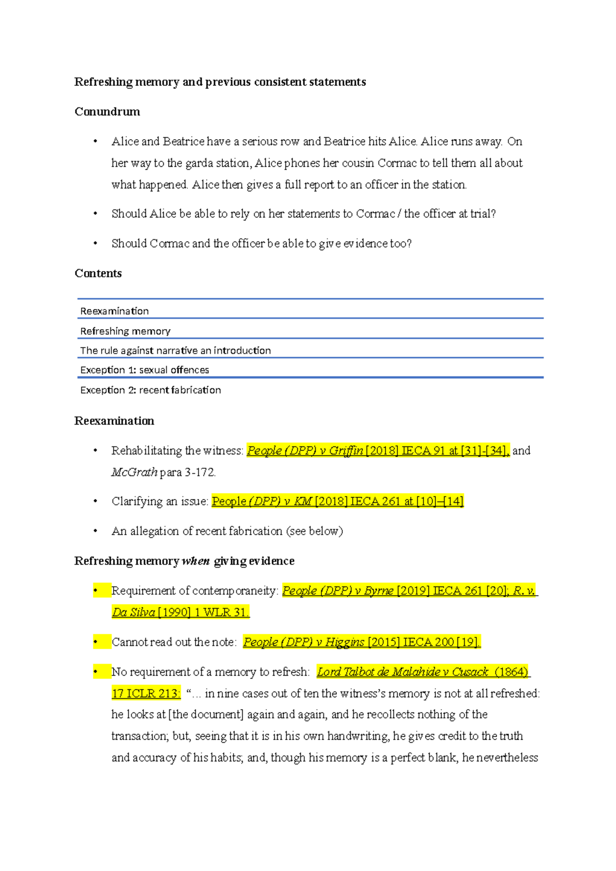 **Module: Law 203 - Refreshing Memory & Consistent Statements in ...