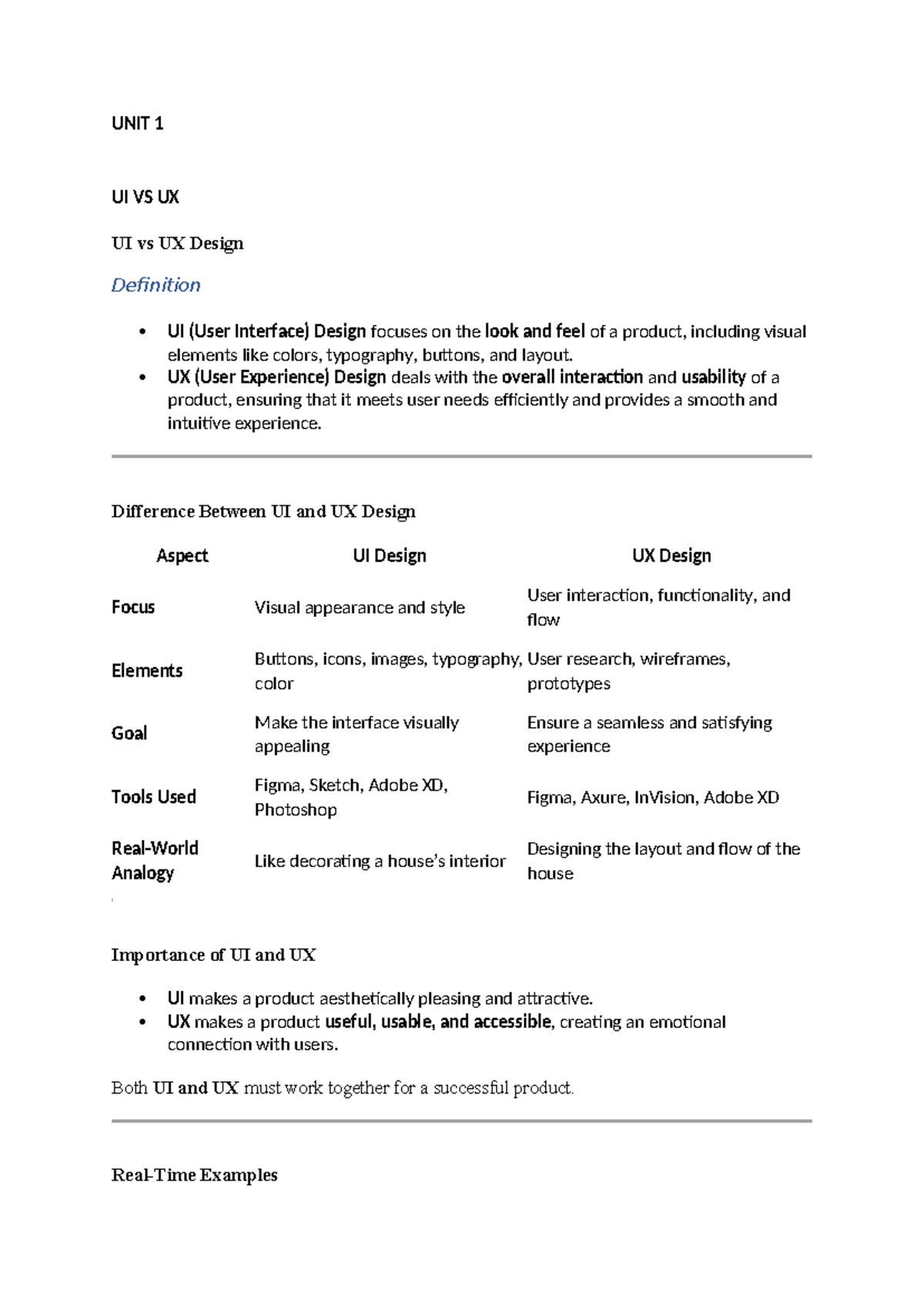 UI AND UX DESIGN - UNIT 1 UI VS UX UI vs UX Design Definition UI (User ...