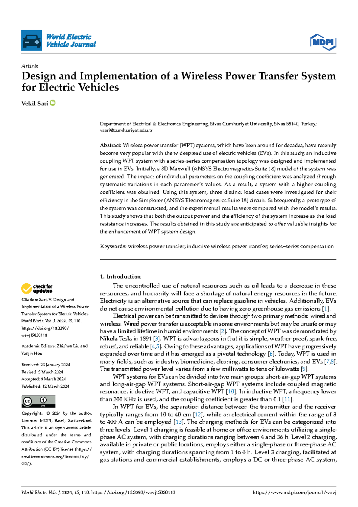 Design and Implementation of WPT System for EVs (WEVJ-15) - Studocu