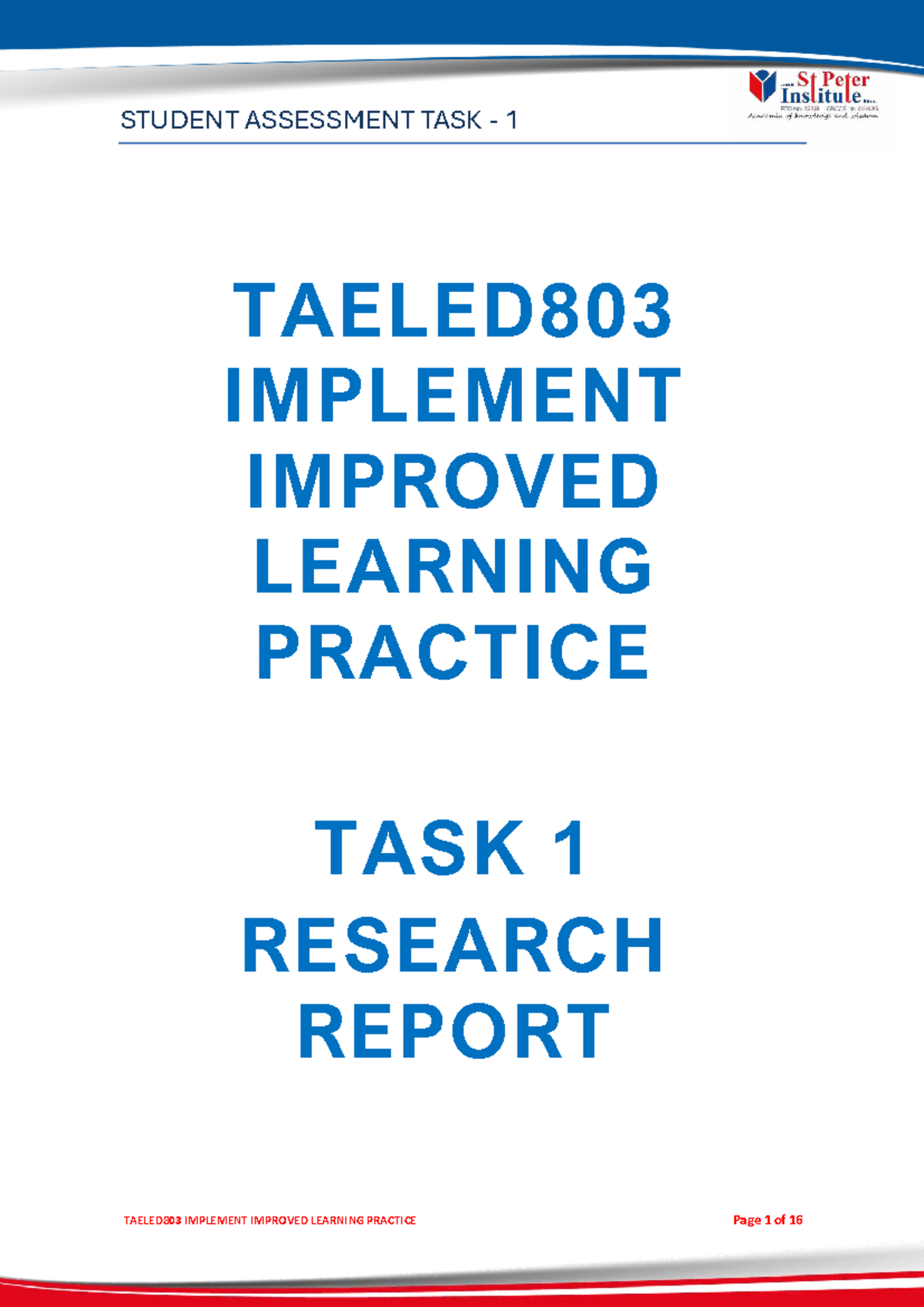 TAELED803 Assessment Task 1: Research Report on Improved Learning ...