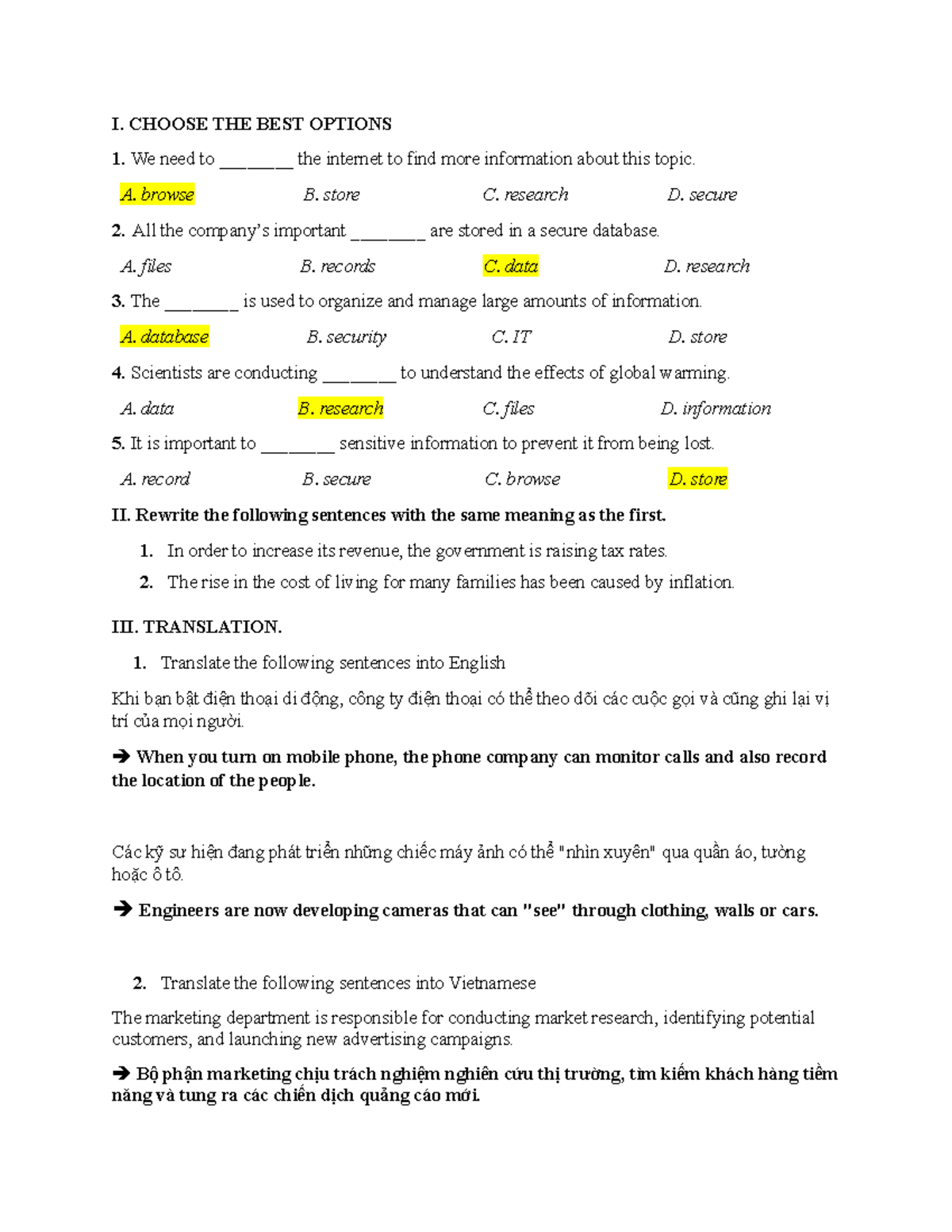 Unit 2 Keys - Tacb 2: Best Options, Sentence Rewrite & Translation ...