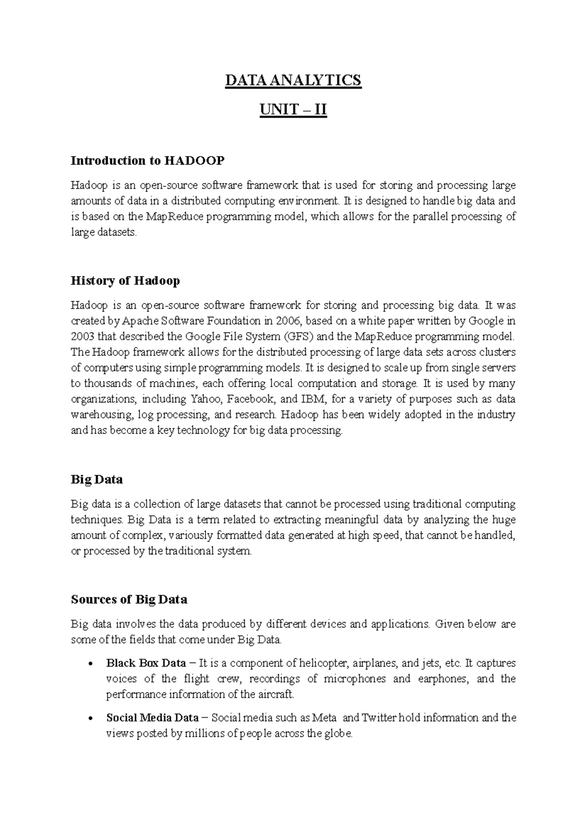 Hadoop & Big Data - Useful - DATA ANALYTICS UNIT – II Introduction to ...