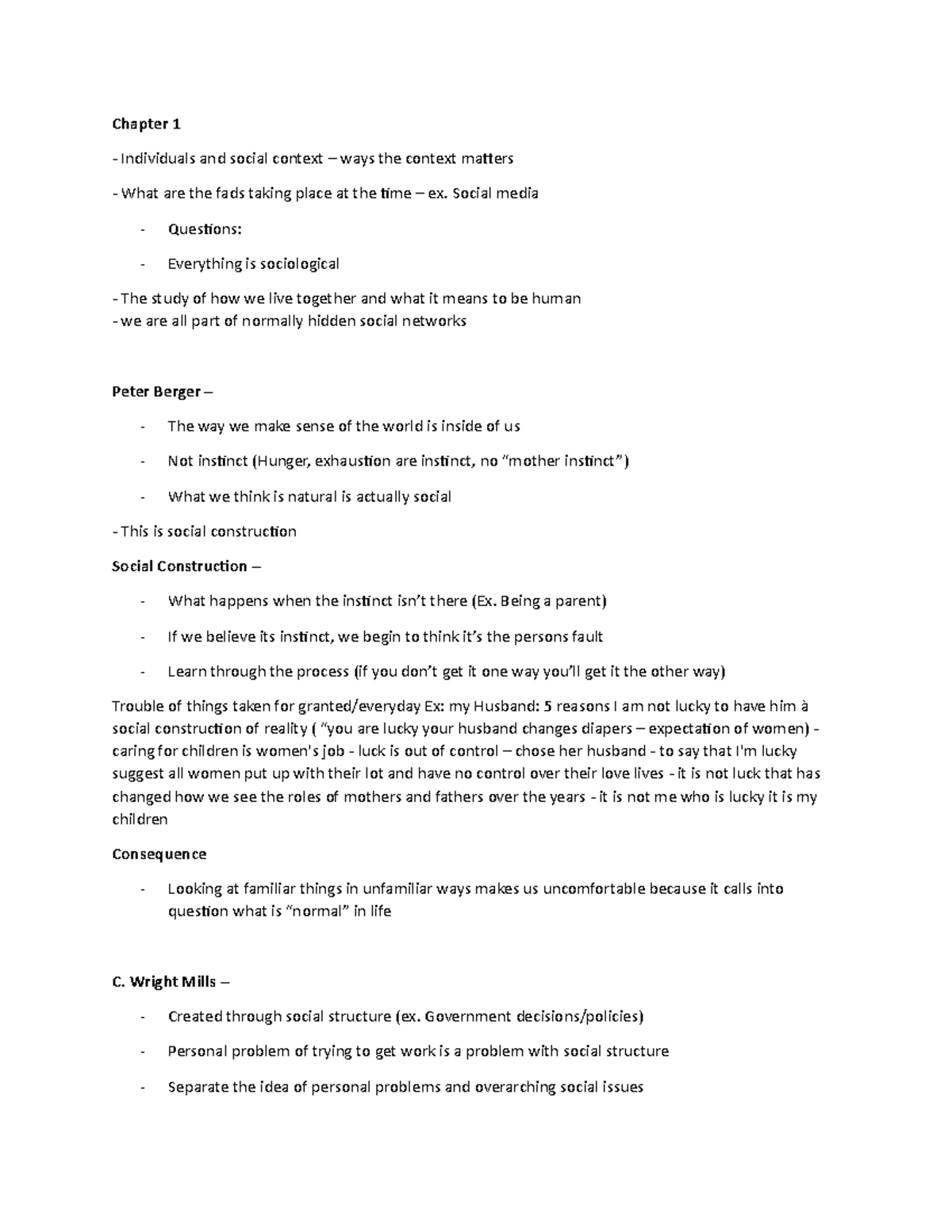 Chapter 1 Sy101 - Lecture notes 1-3 - Chapter 1 Individuals and social ...