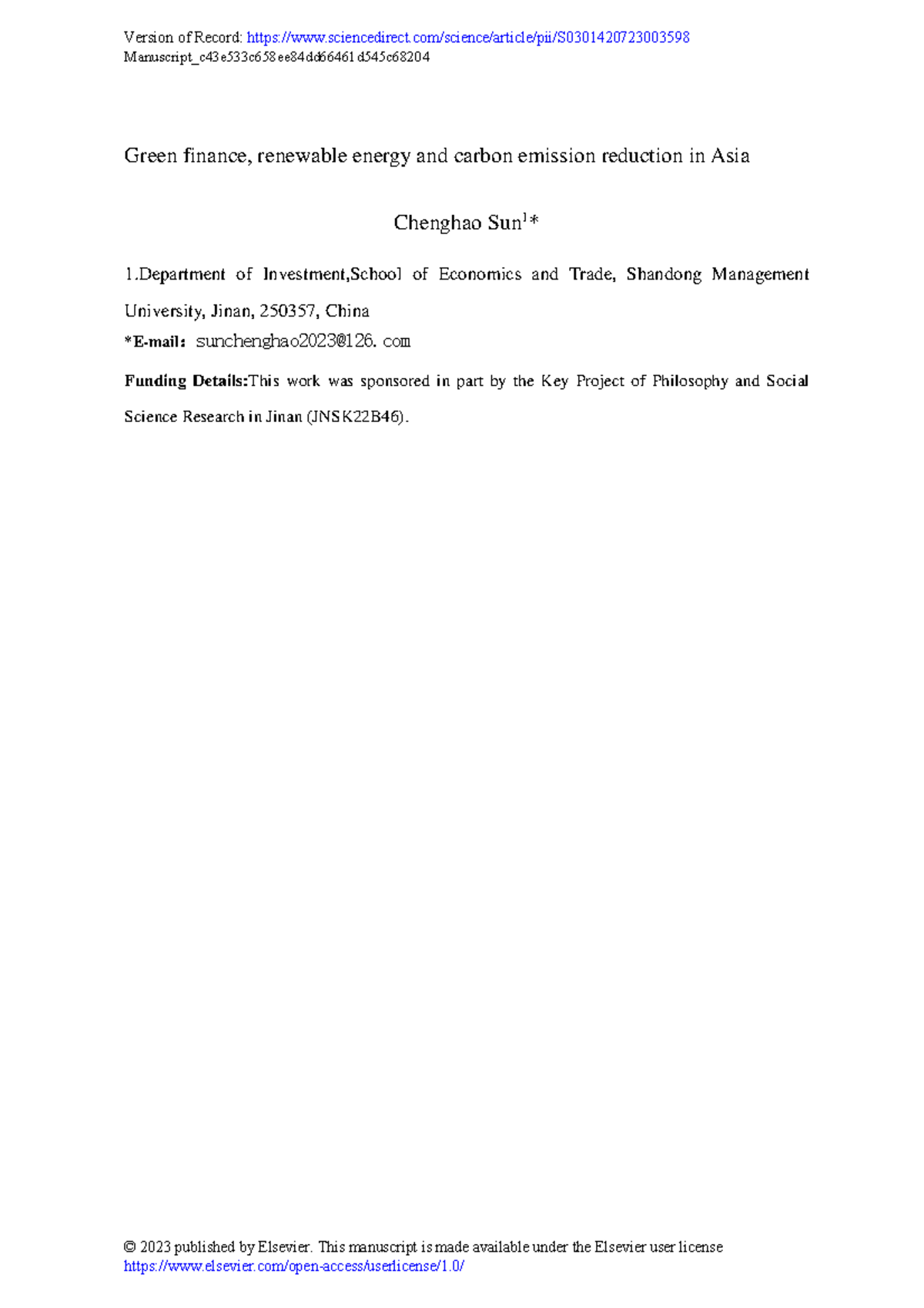Green Finance and Renewable Energy Impact on CO2 Emissions in Asia ...
