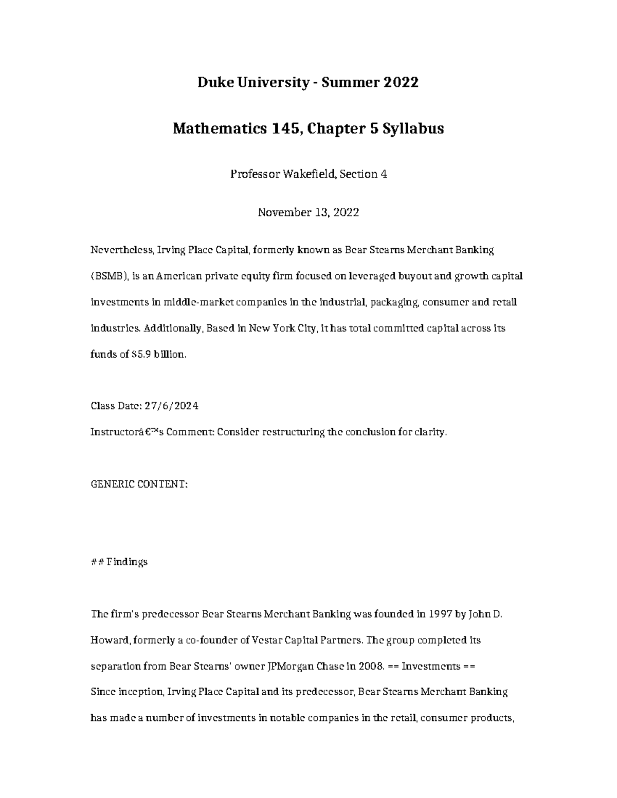 Mathematics 145 Chapter 5 Syllabus - Duke University - Summer 2022 ...