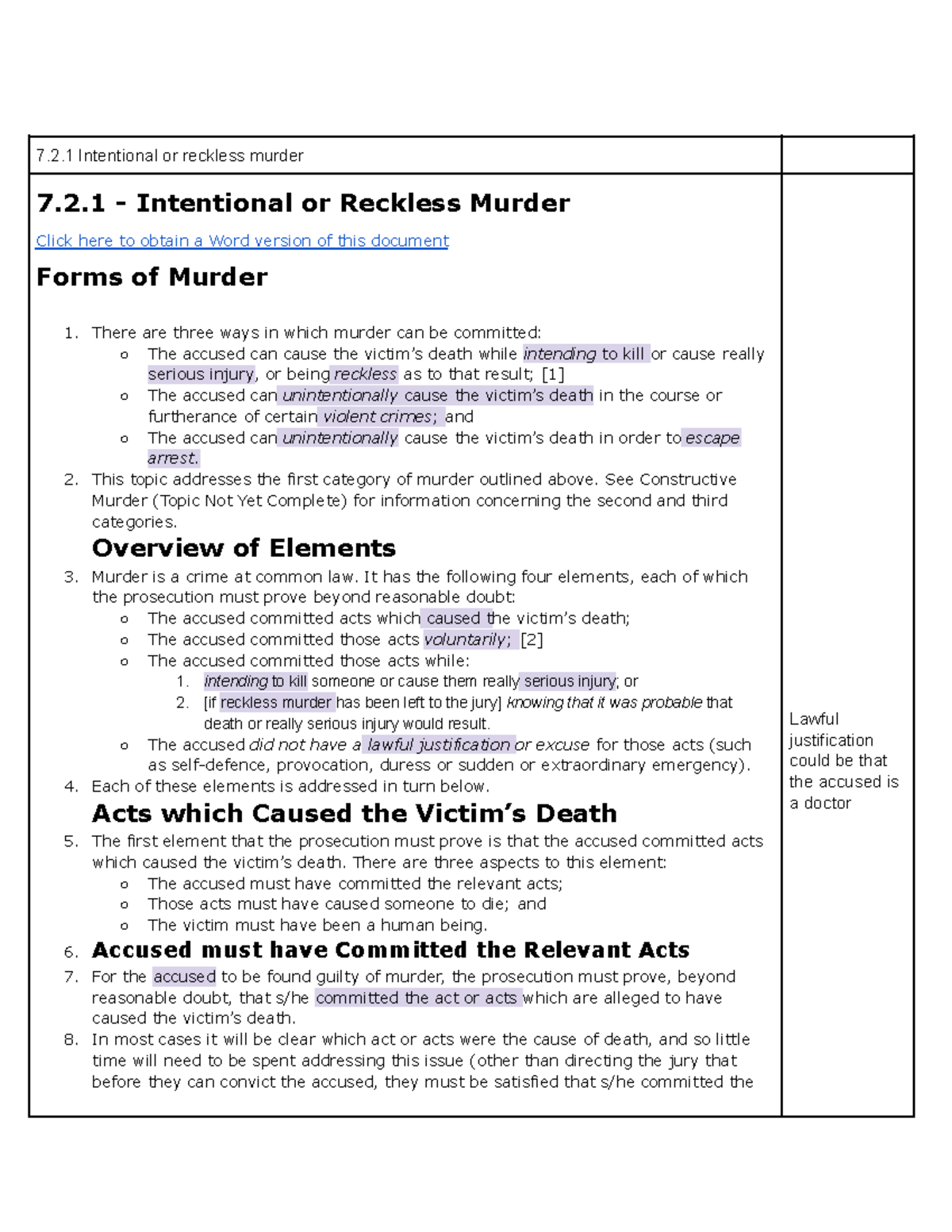 7.2.1 Intentional and Reckless Murder: Key Legal Elements and ...