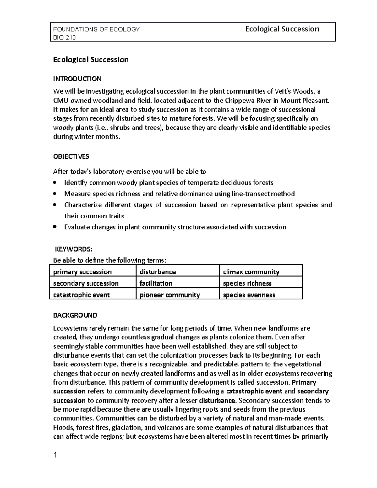 Succession Lab - Completed lab assignment from Travis Rainey's BIO lab ...