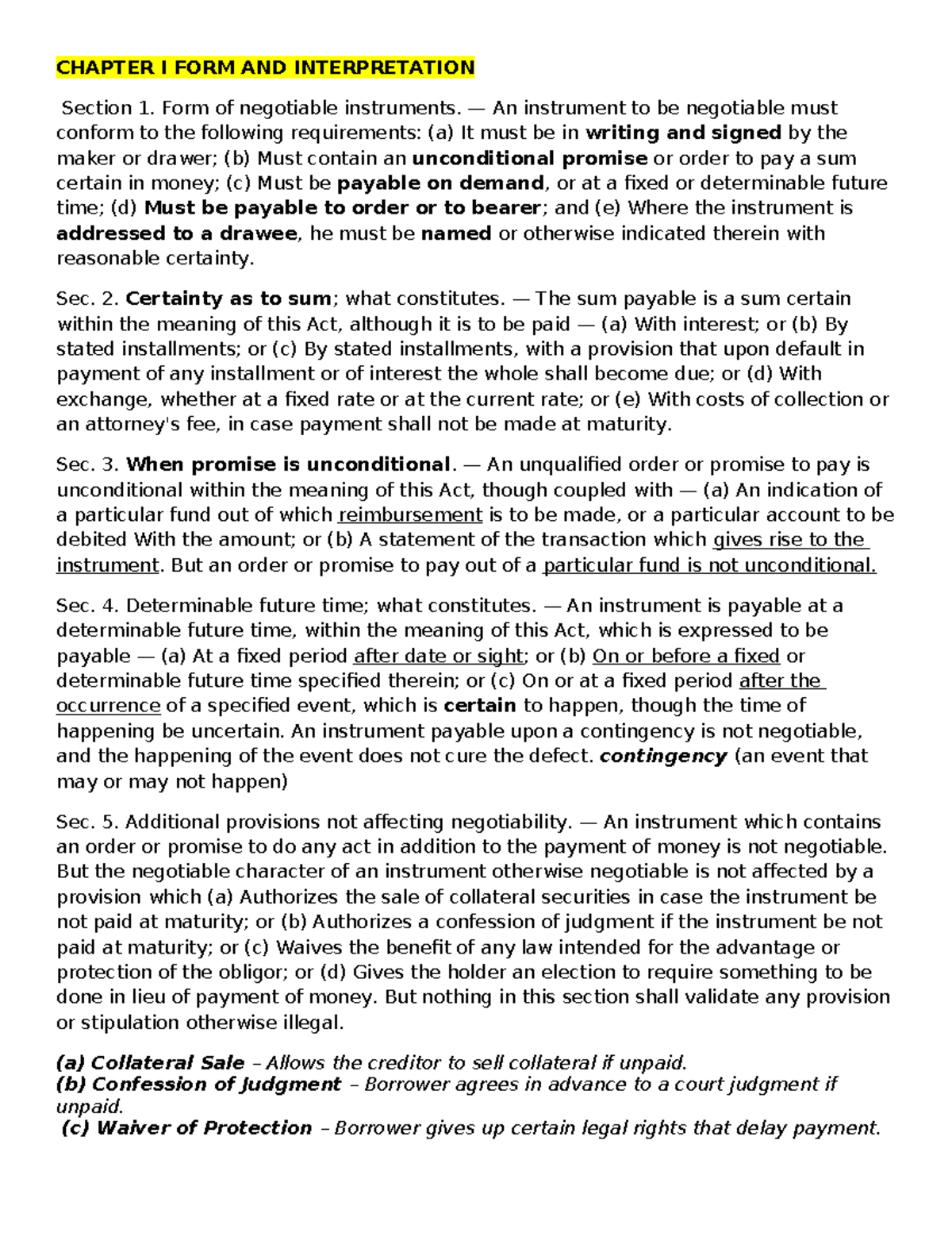 COMLAW 2: Chapter I - Form and Interpretation of Negotiable Instruments ...