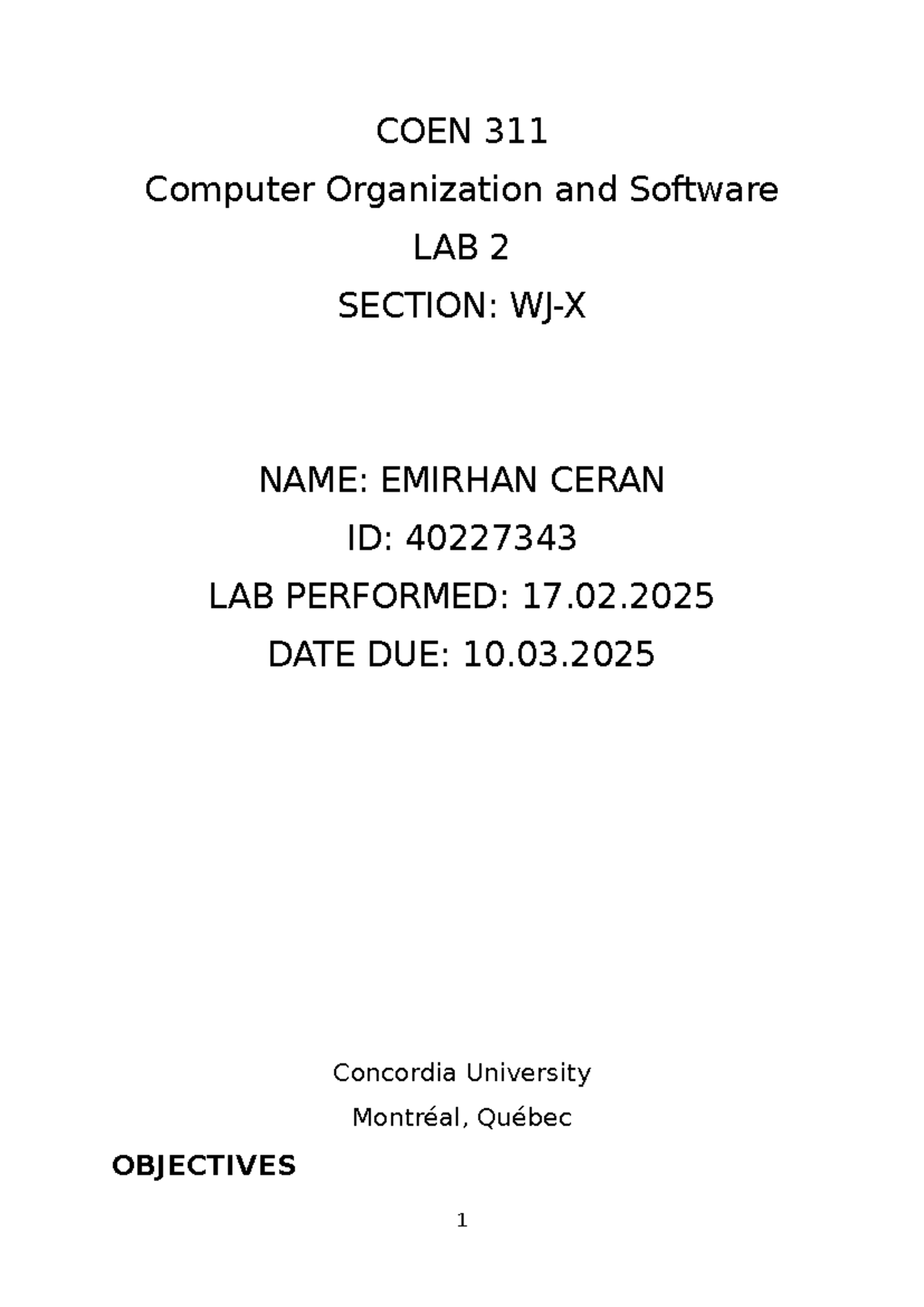 COEN 311 Lab 2 Report: ARM Assembly Programming & Memory Management ...