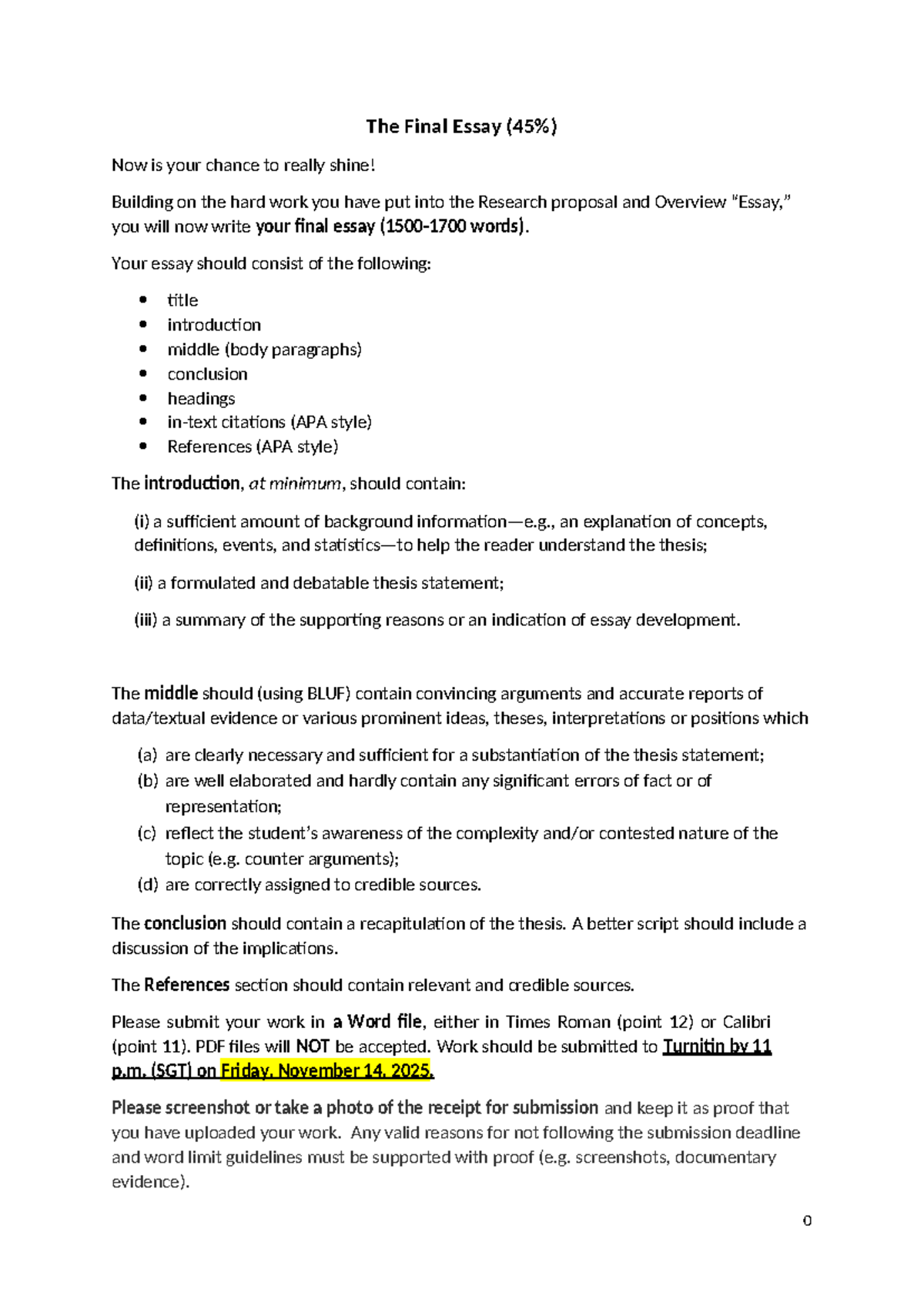 Final Essay for Assignment 3: Guidelines and Requirements - Studocu