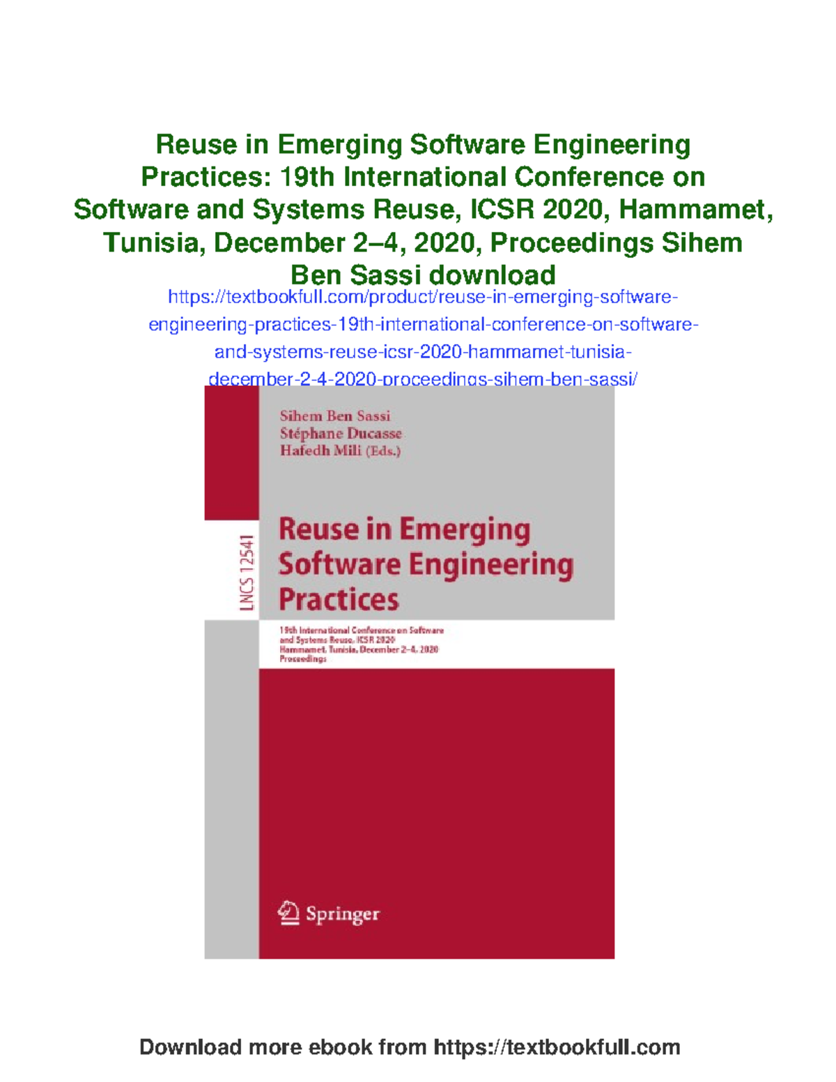 Reuse in Emerging Software Engineering Practices: ICSR 2020 Proceedings ...