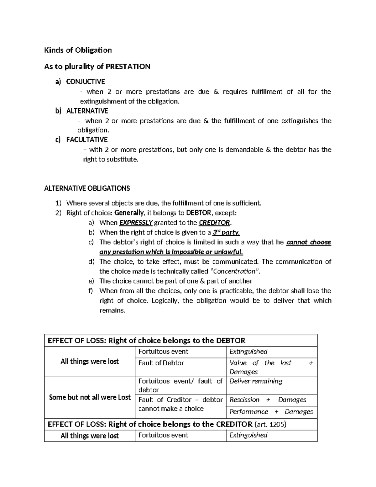 Alternative Obligations: Types and Effects on Debtors and Creditors ...