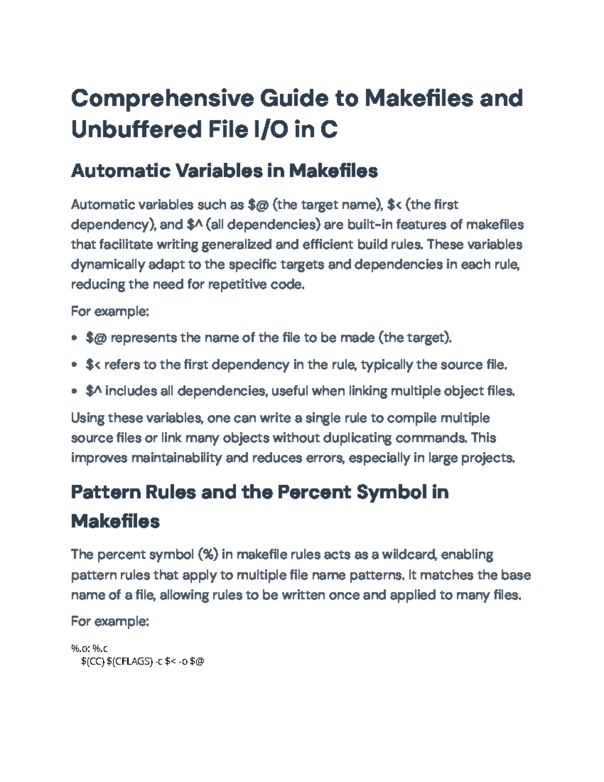 Comprehensive Guide to Makefiles & Unbuffered I/O in C (CS101) - Studocu