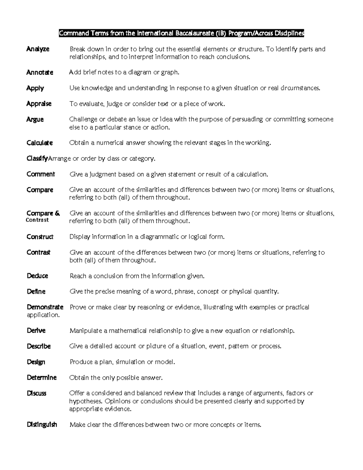Command Terms for IB DP: A Comprehensive Guide - Studocu