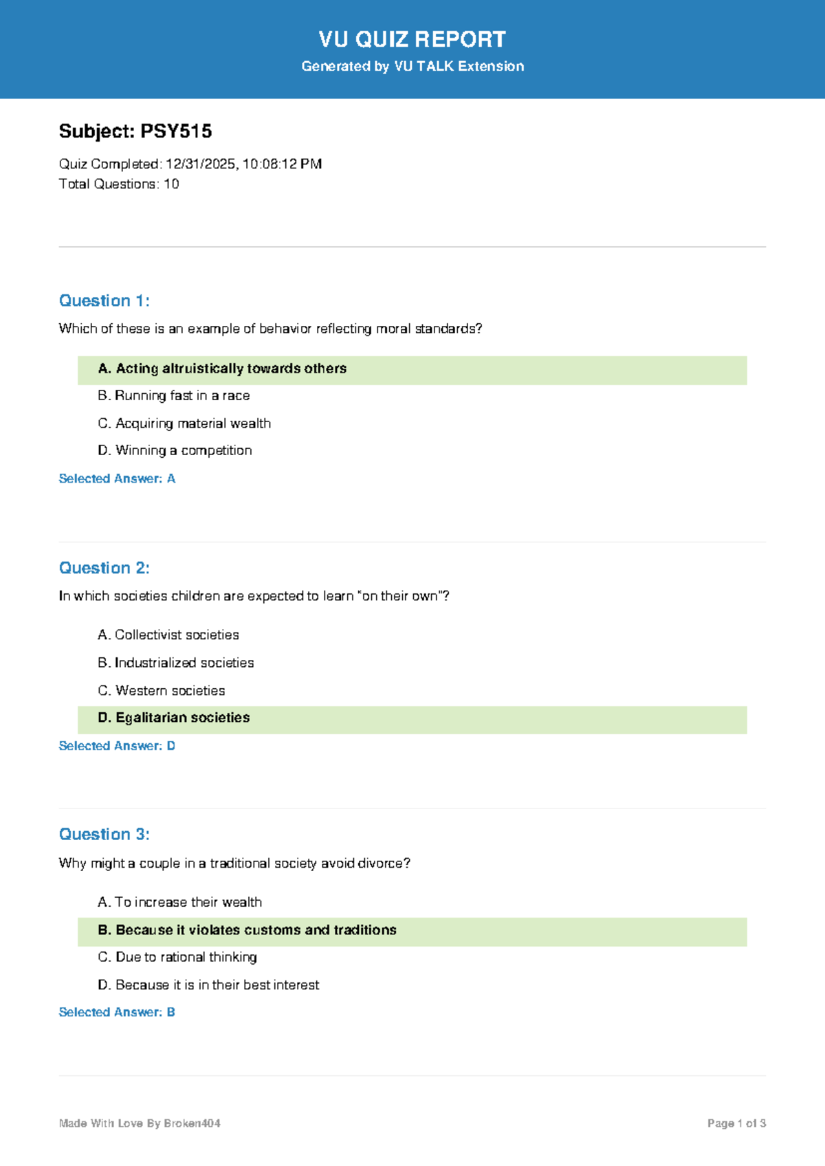 PSY515 Quiz Report: Key Insights and Answers - Studocu