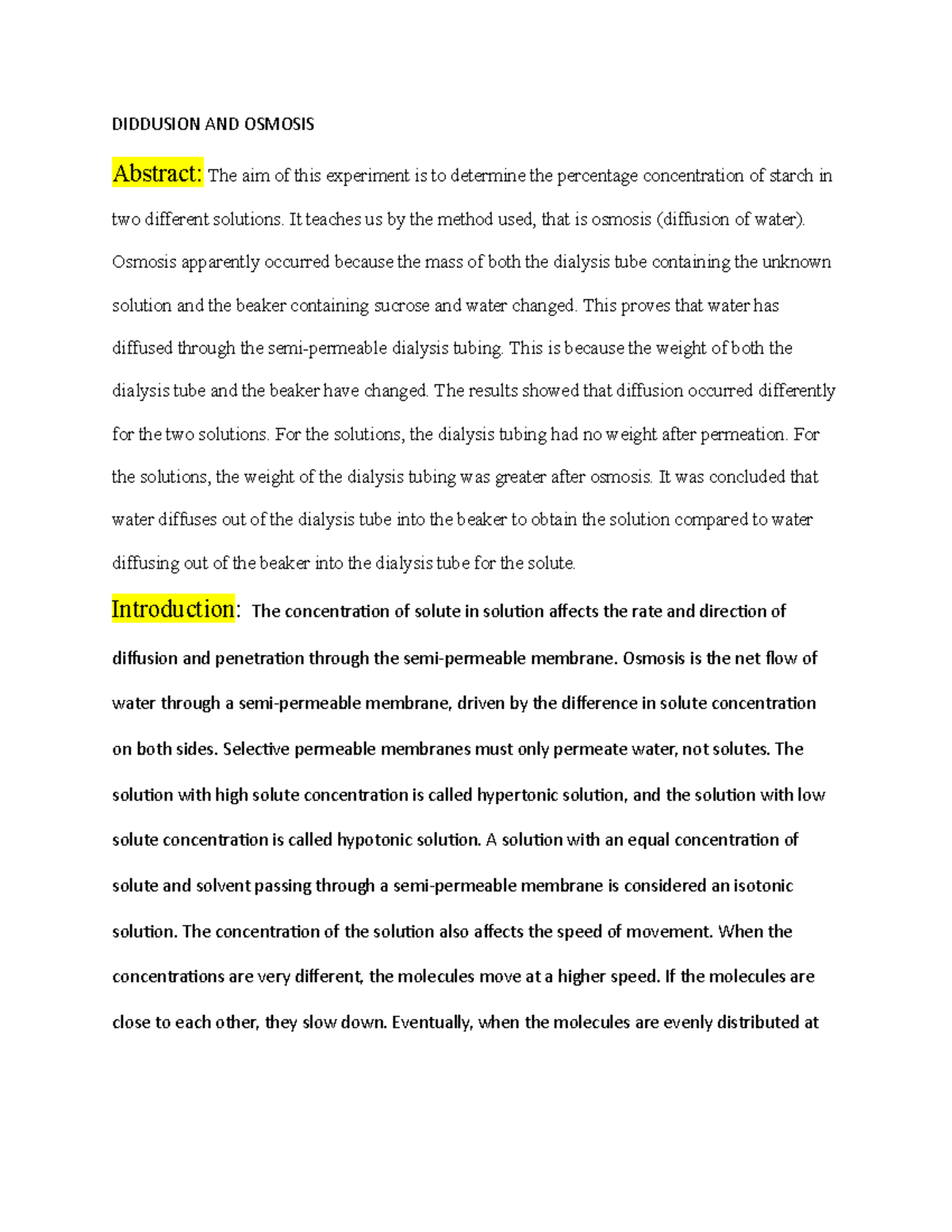 Diffusion and Osmosis Experiment Analysis - SCB 201 LAB Notes - Studocu