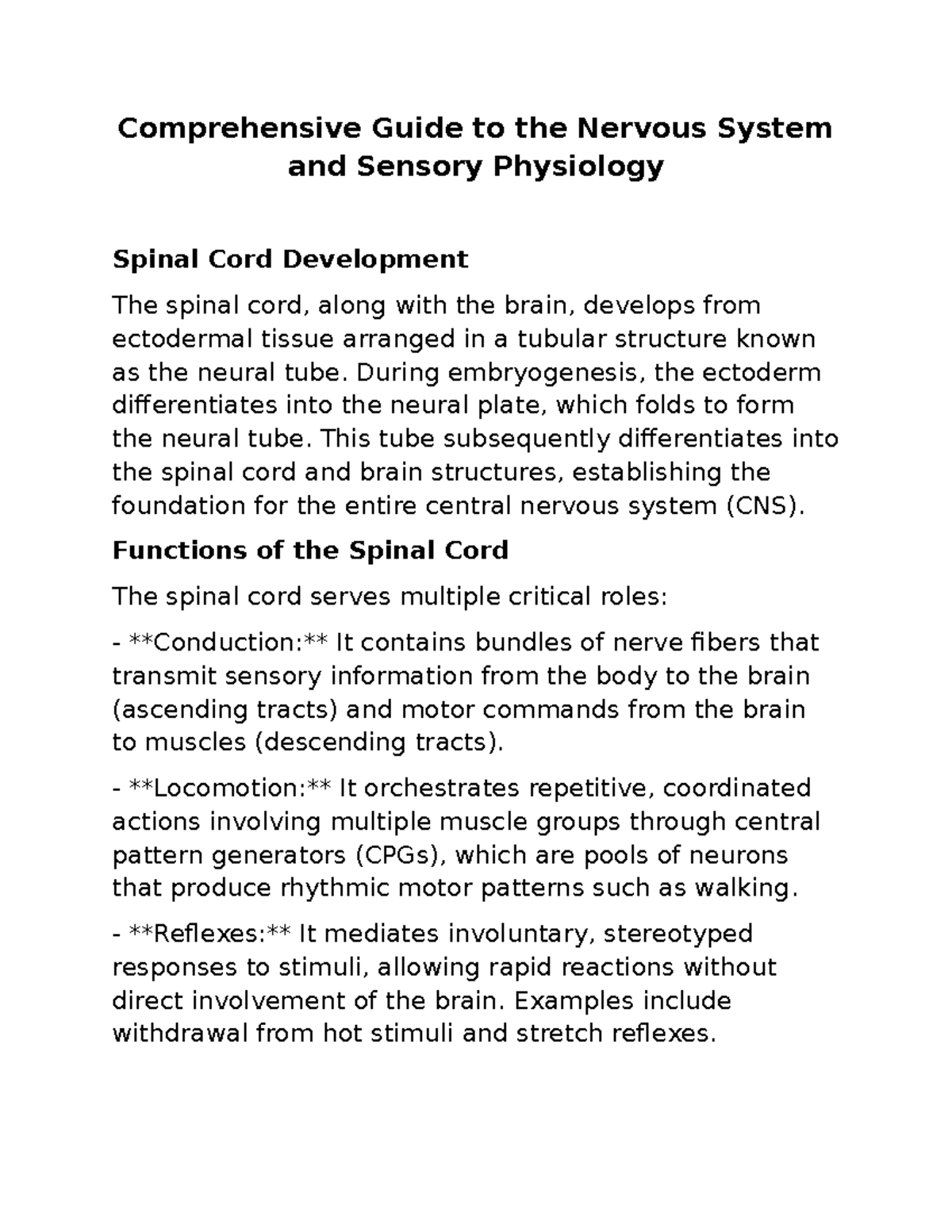 Comprehensive Study Notes on Nervous System & Sensory Physiology (13-17 ...