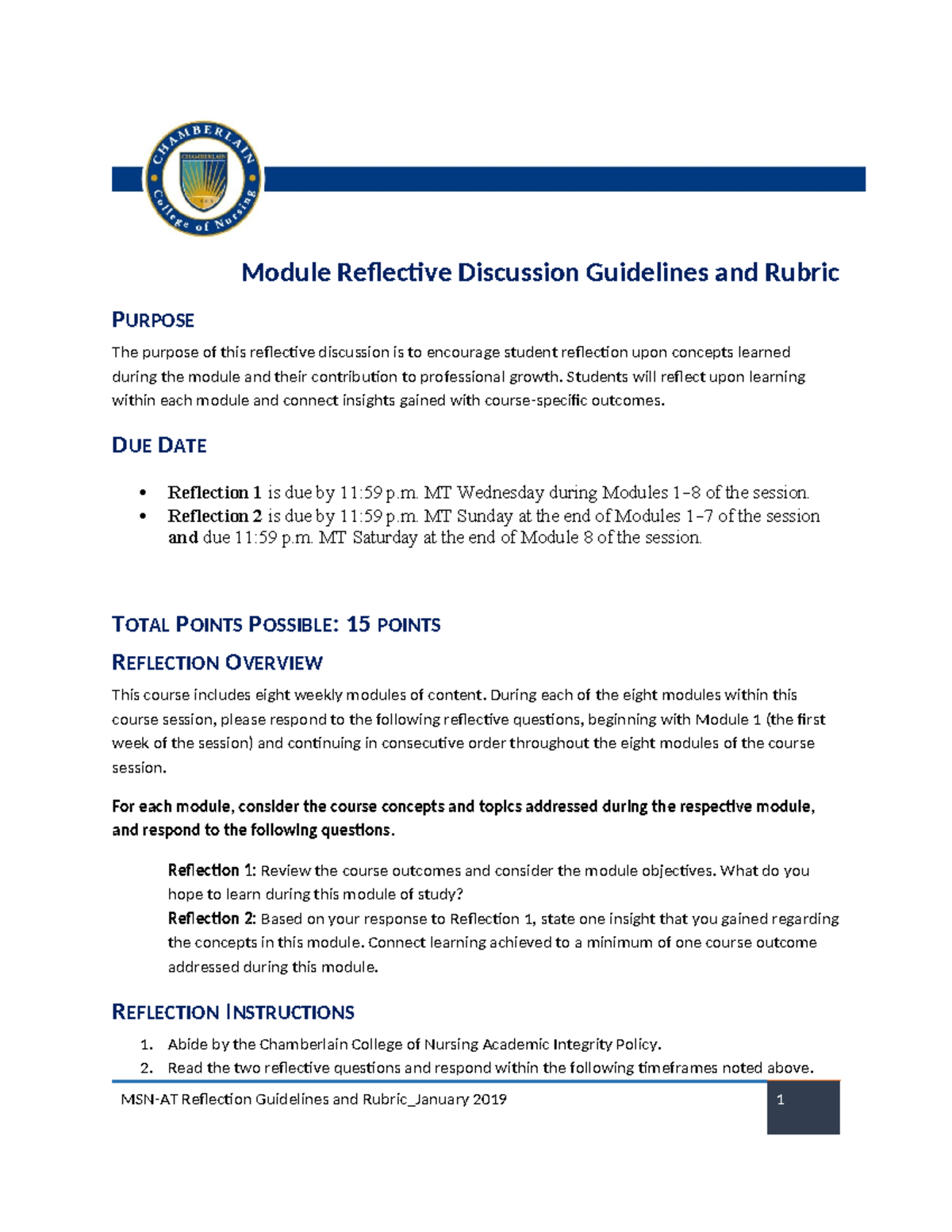 Accelerated MSN Reflection Guidelines & Rubric - Final Exam - Studocu