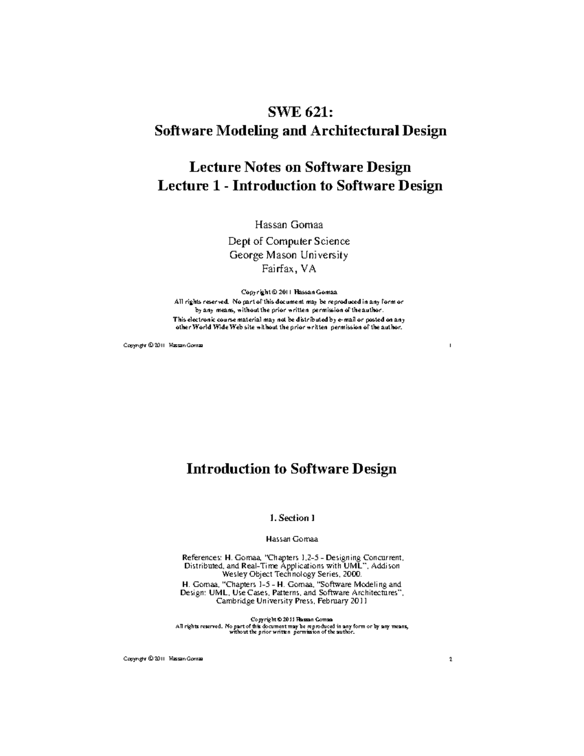 SWE 621: Lecture Notes on Software Design - Introduction to Software ...