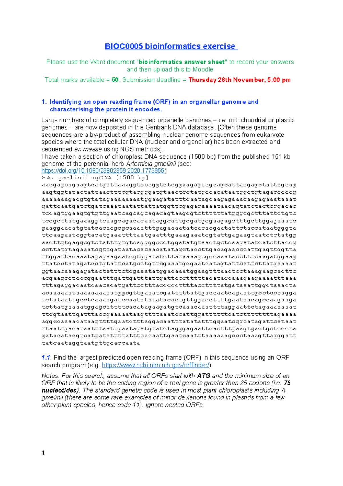 Bioinformatics coursework 2024 - BIOC0005 bioinformatics exercise ...
