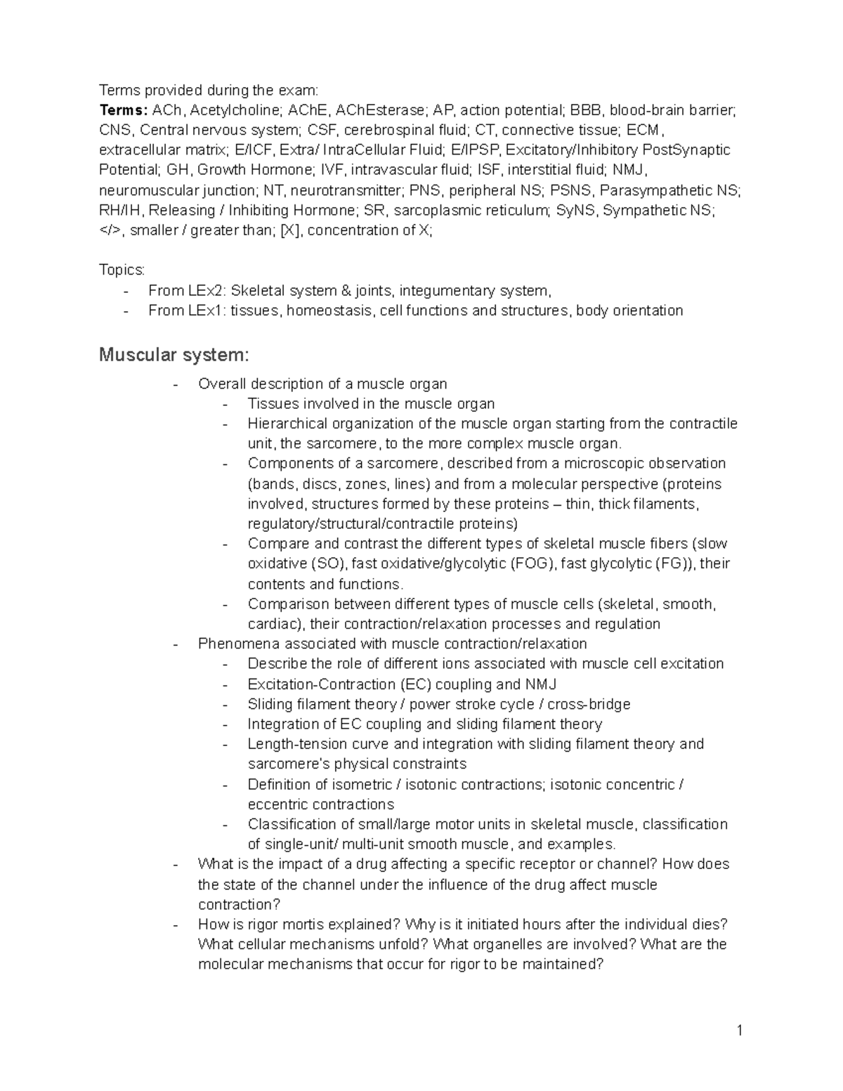 BSCI201 Final Exam Study Guide: Muscle & Nervous System Overview - Studocu