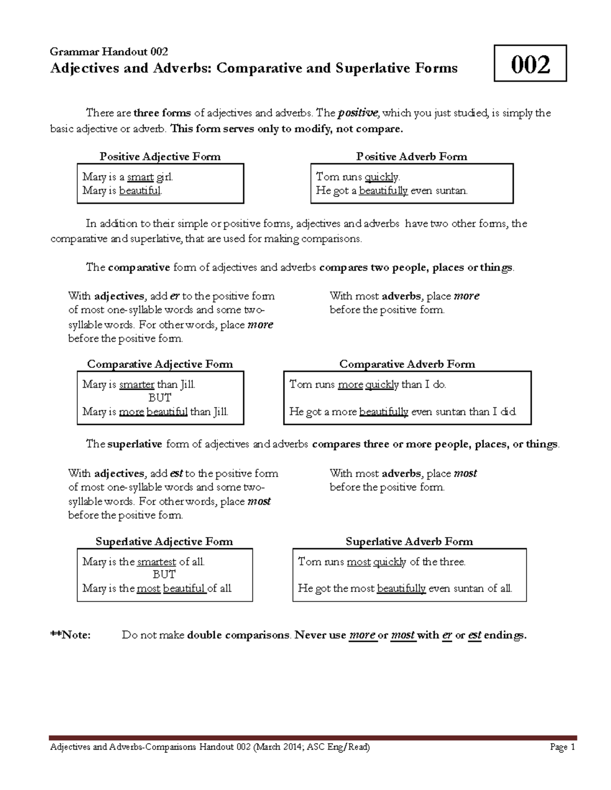 002 Adjectives and Adverbs: Comparative & Superlative Forms Guide - Studocu