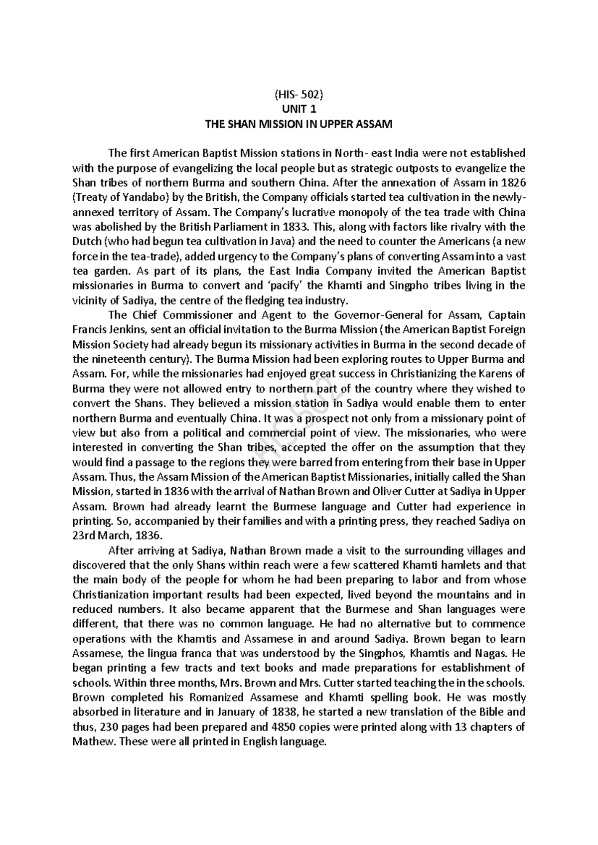 502) Shan Mission Notes: American Baptist Efforts in Upper Assam - Studocu