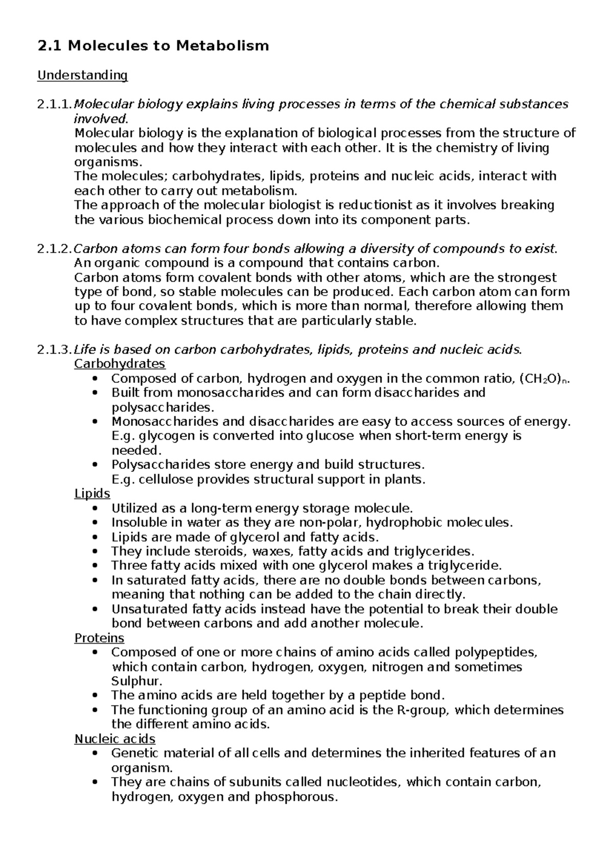 Molecular Biology and Metabolism: Understanding Key Concepts (BIO101 ...