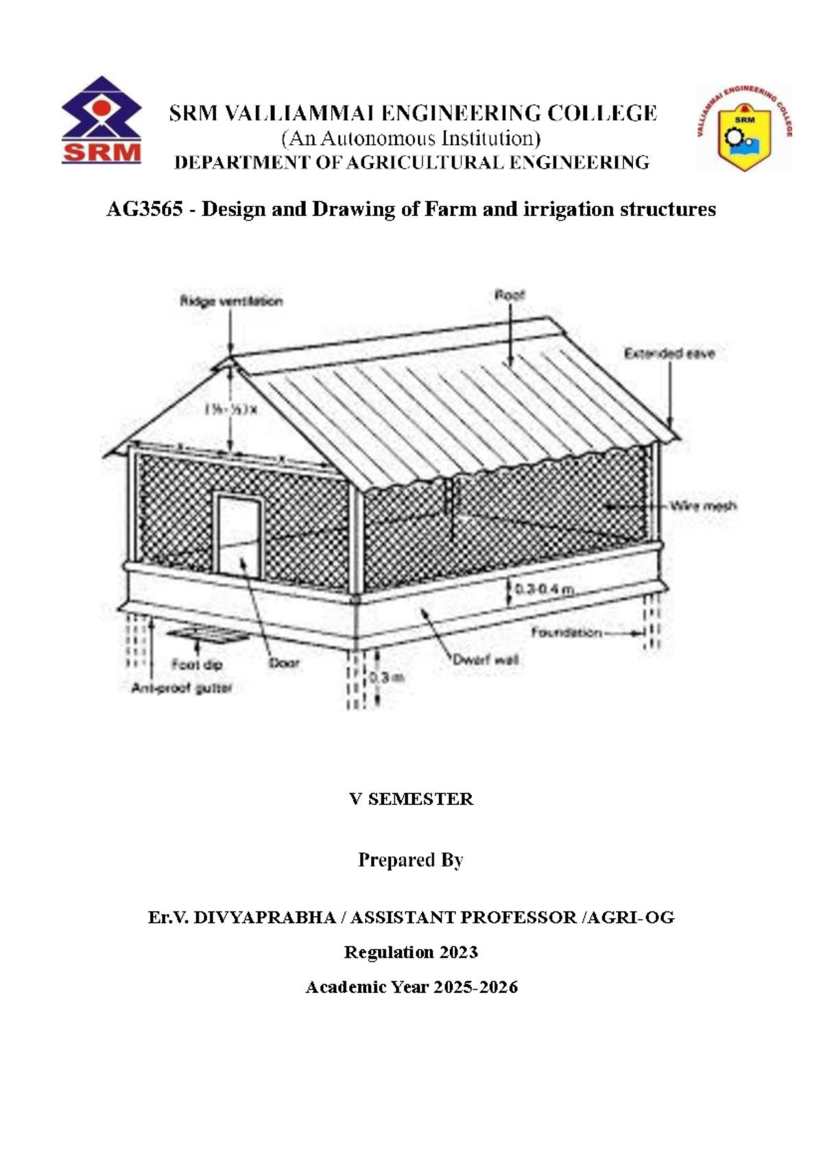 AG3565 Lab Manual: Design & Drawing of Farm Structures (V Sem) - Studocu