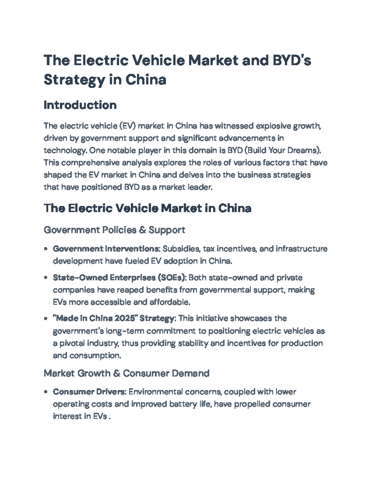 Analysis of BYD's Strategy in China's Electric Vehicle Market - The ...
