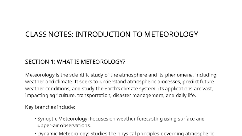 Meteorology Class Notes: Understanding Atmosphere & Weather Elements ...