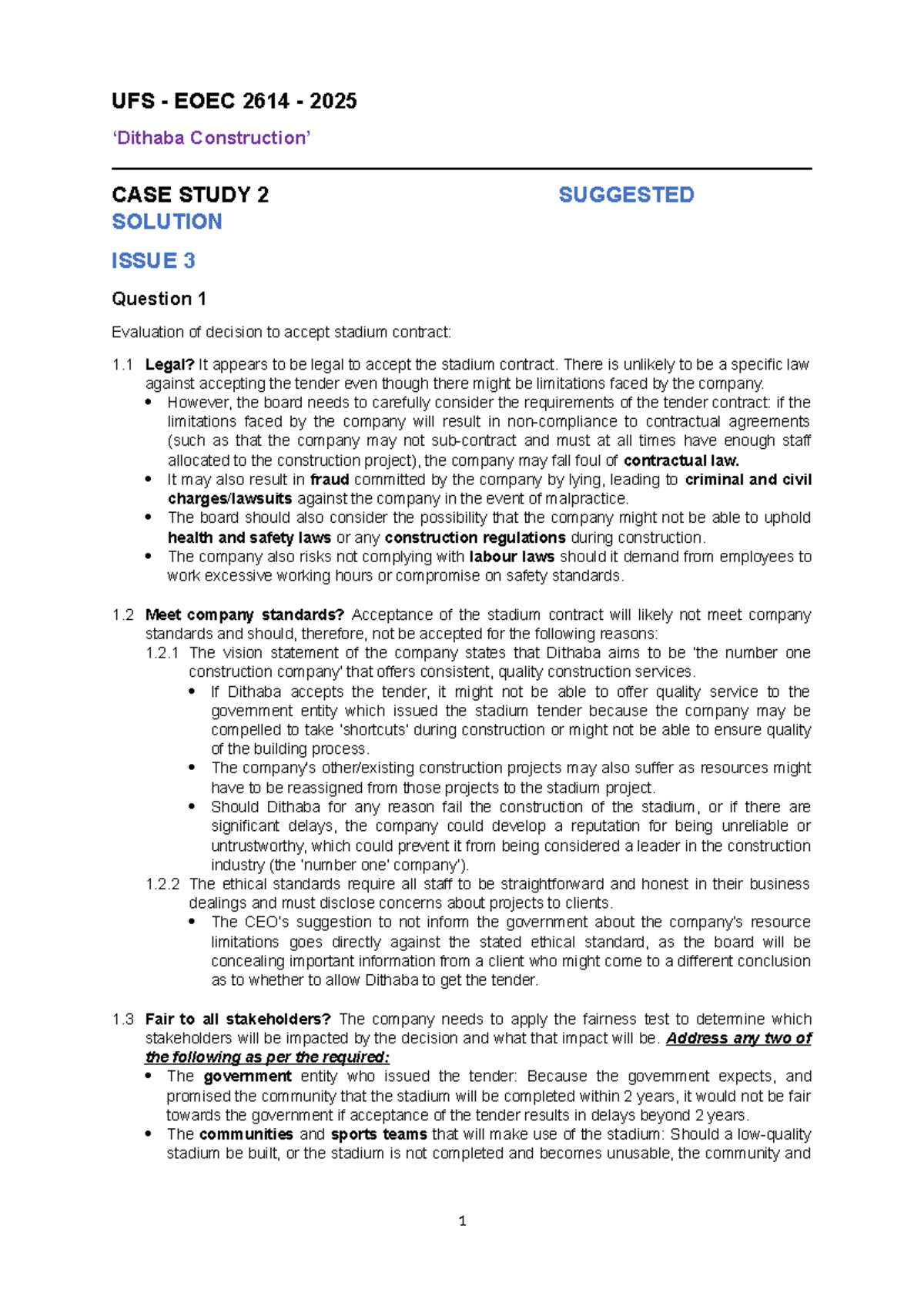 EOEC 2614 2025 Case Study 2 - Solutions for Issues 3 & 4 - Studocu