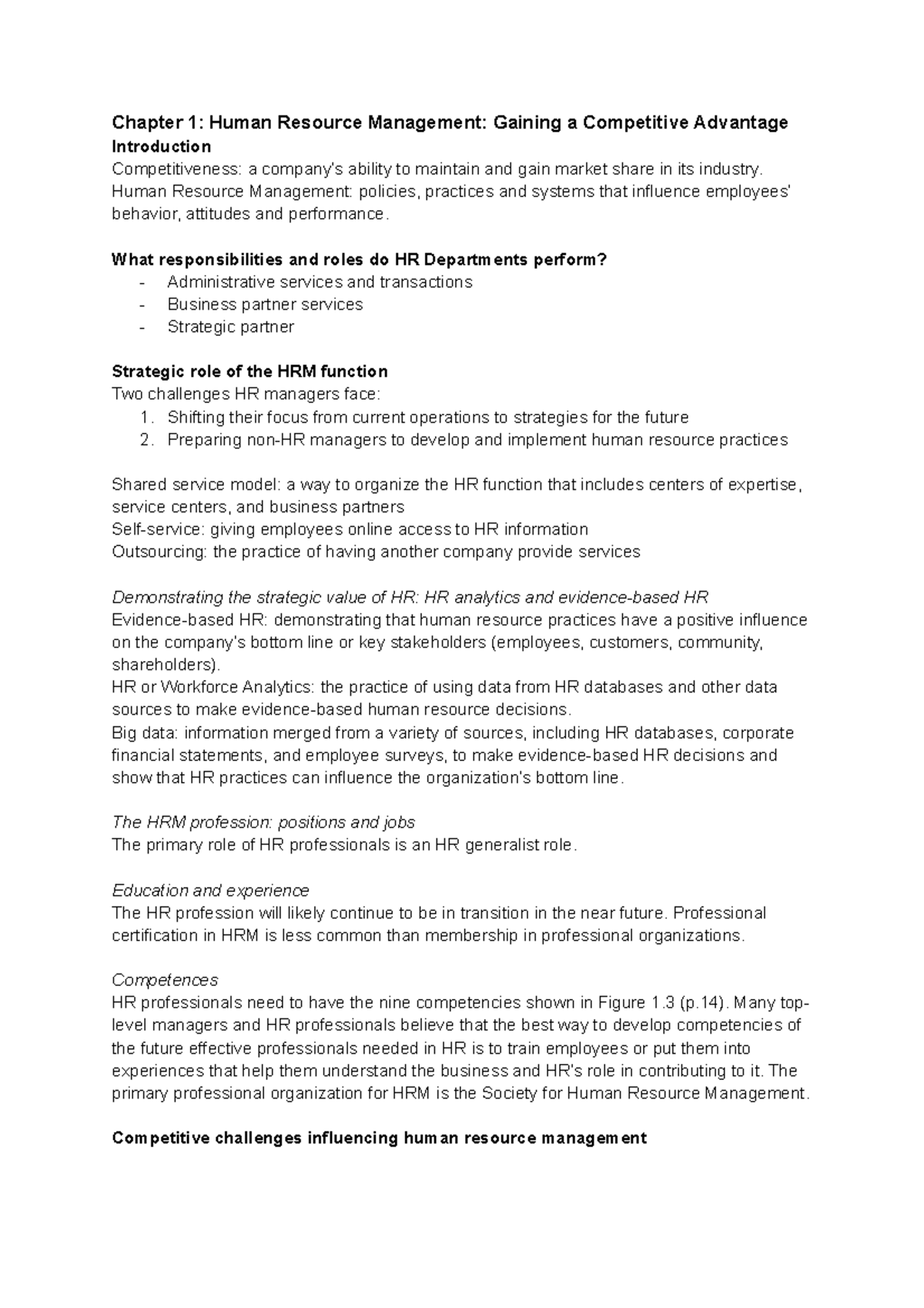 HRM 101 Endterm Summary: Key Concepts in Human Resource Management ...