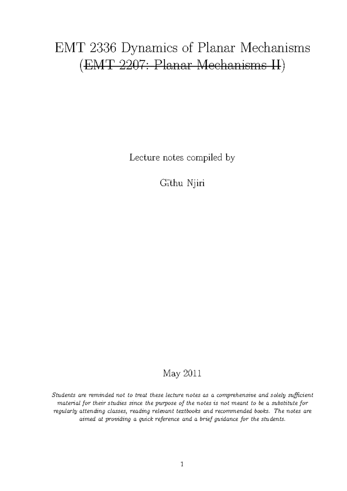 DPM class-notes - dpm class notes - EMT 2336 Dynamics of Planar ...