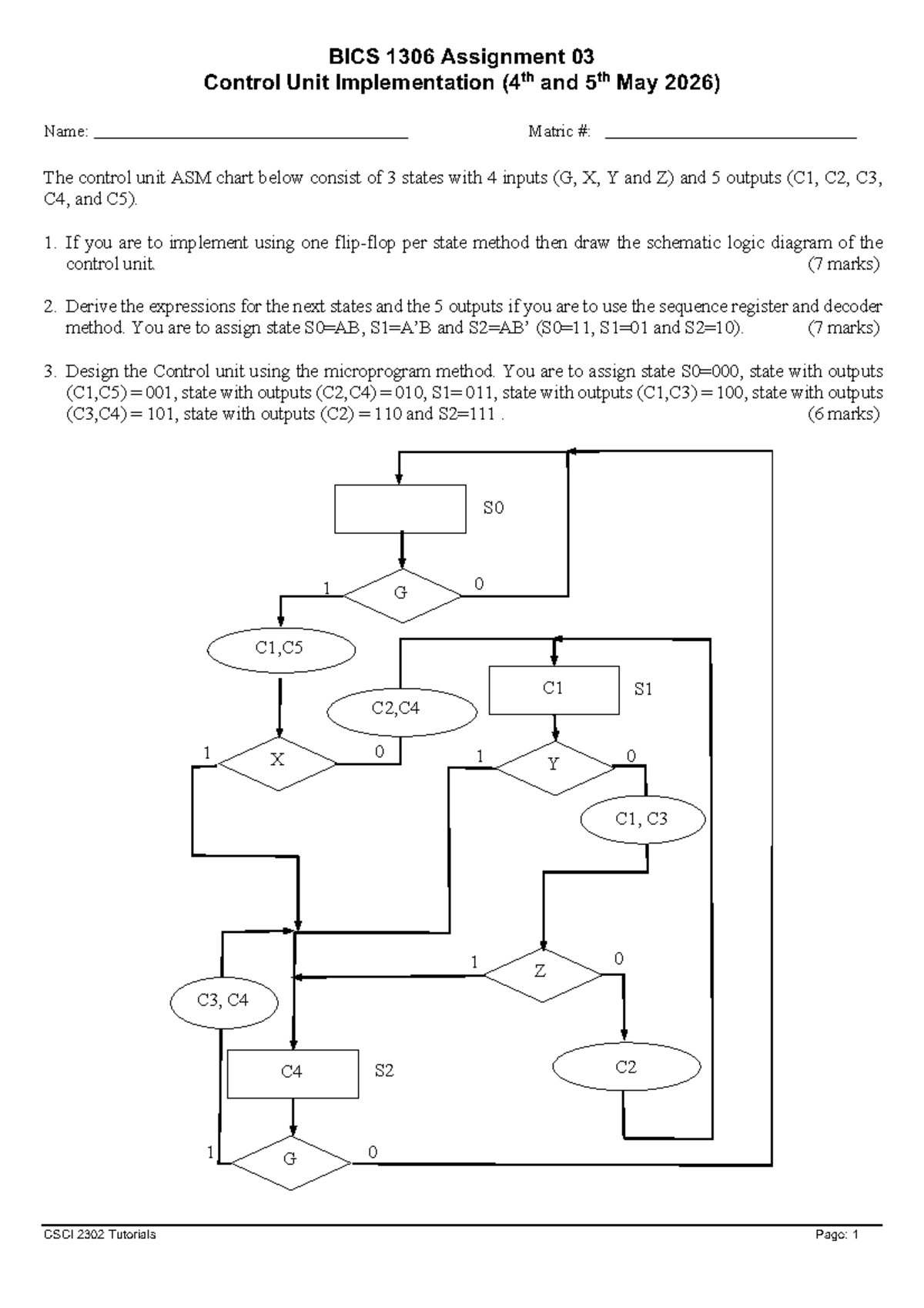 BICS 1306 Assignment 03: Control Unit Design and Implementation - Studocu