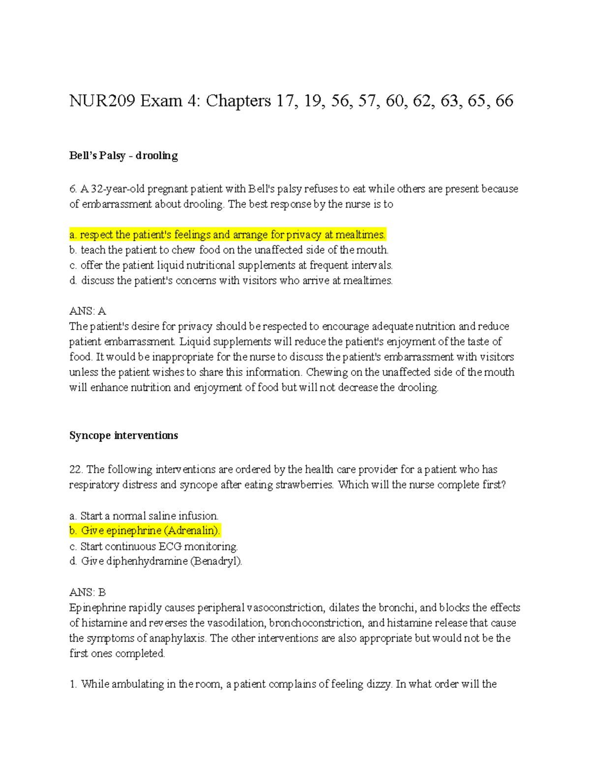 NUR209 Exam 4 Review: Key Topics and Priority Nursing Actions - Studocu