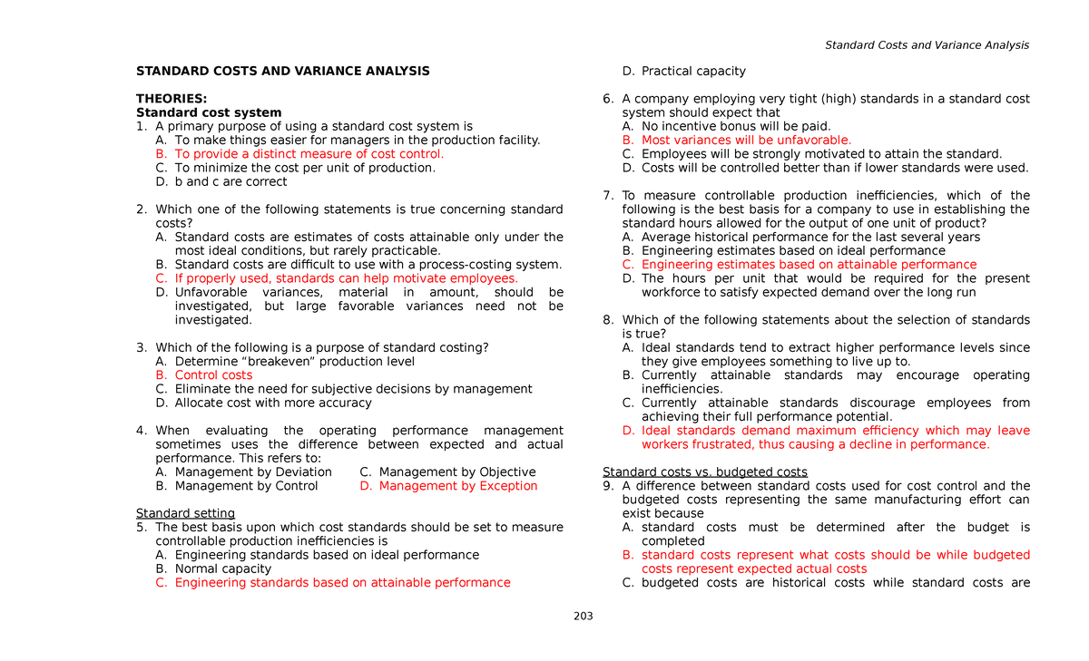 05 x05 Standard Costing: Variance Analysis and Insights - Studocu