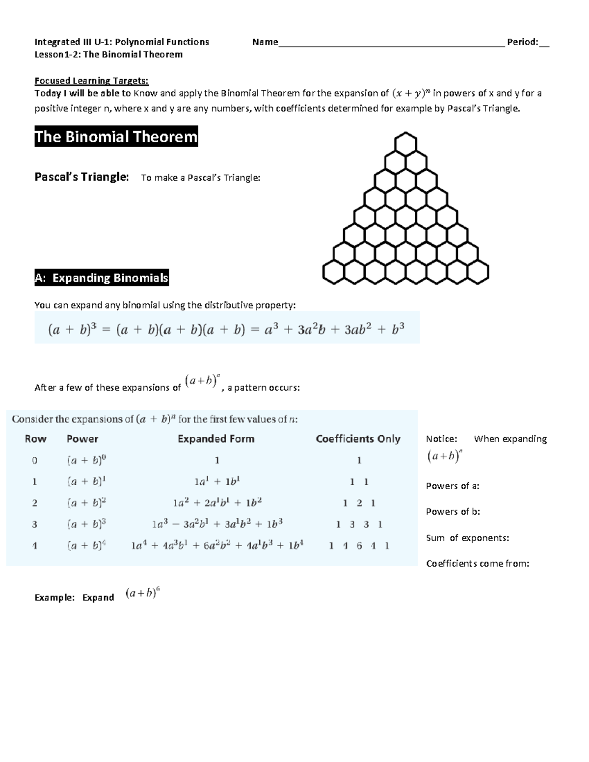 1.2 Binomial Theorem Lesson & HW Guide - Studocu