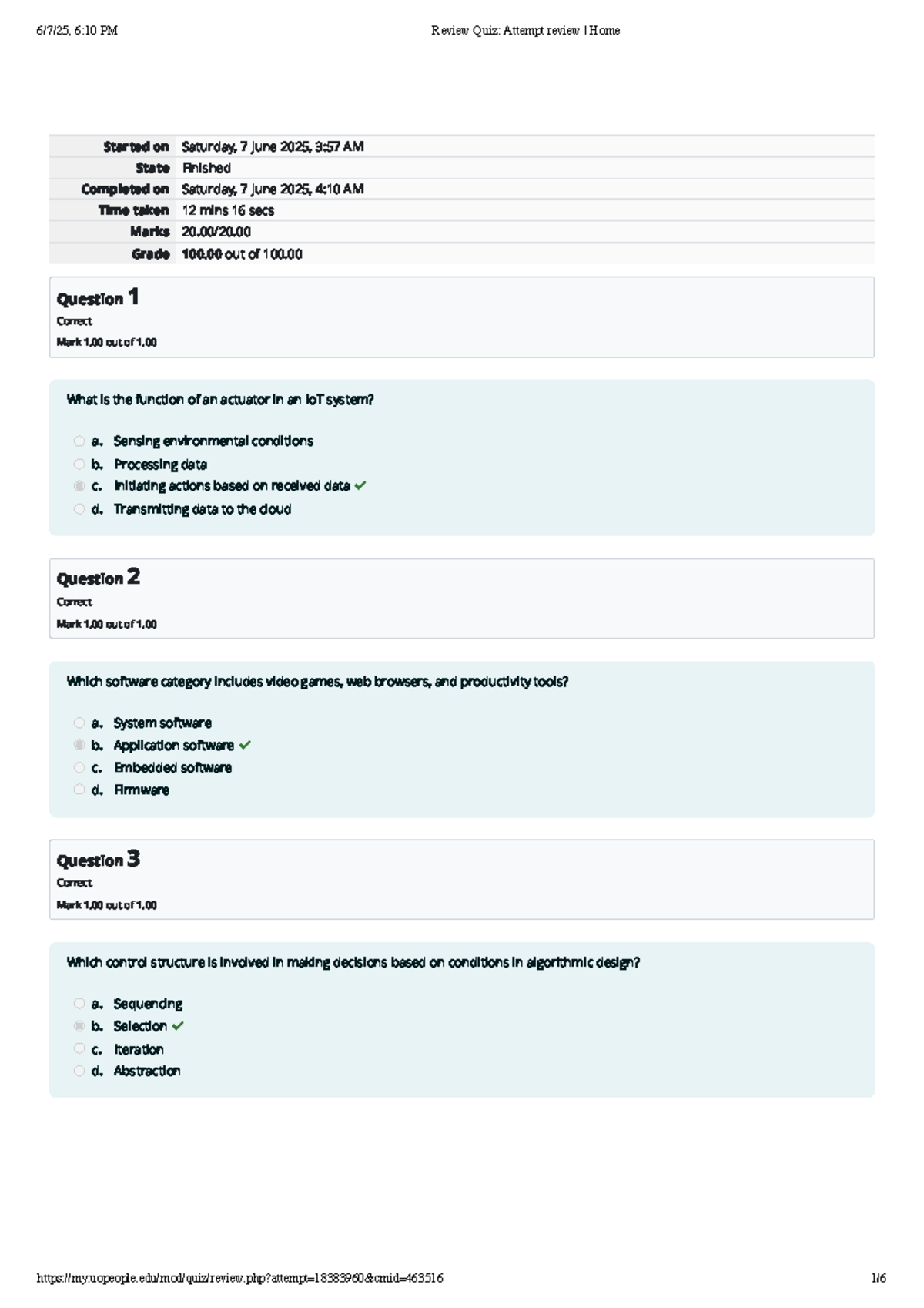CS 1111-01 Review Quiz: Attempt Review and Answers Summary - Studocu